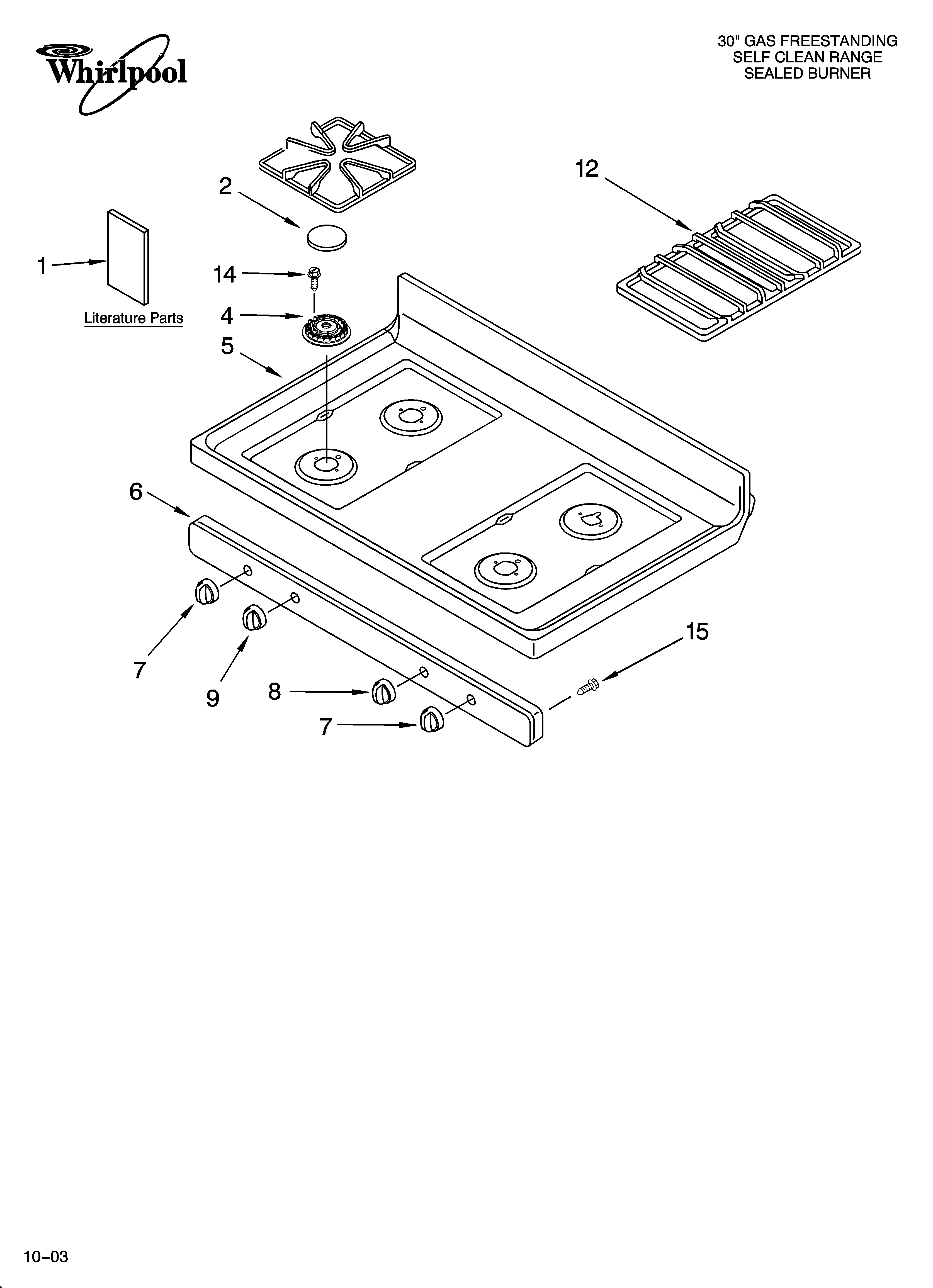 Whirlpool GS440LEMB1 cooktop parts diagram