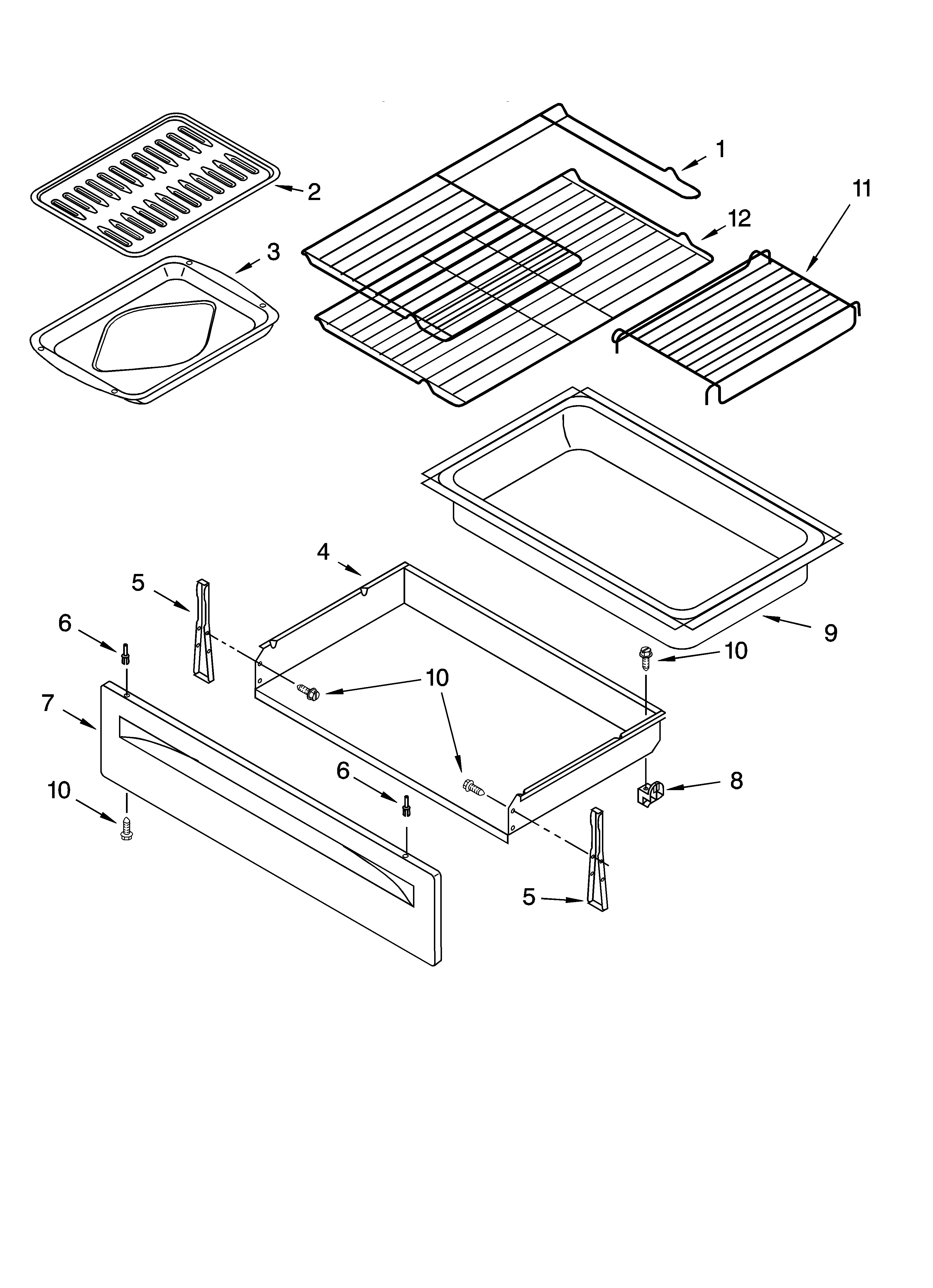 Whirlpool GS440LEMB1 drawer & broiler parts diagram