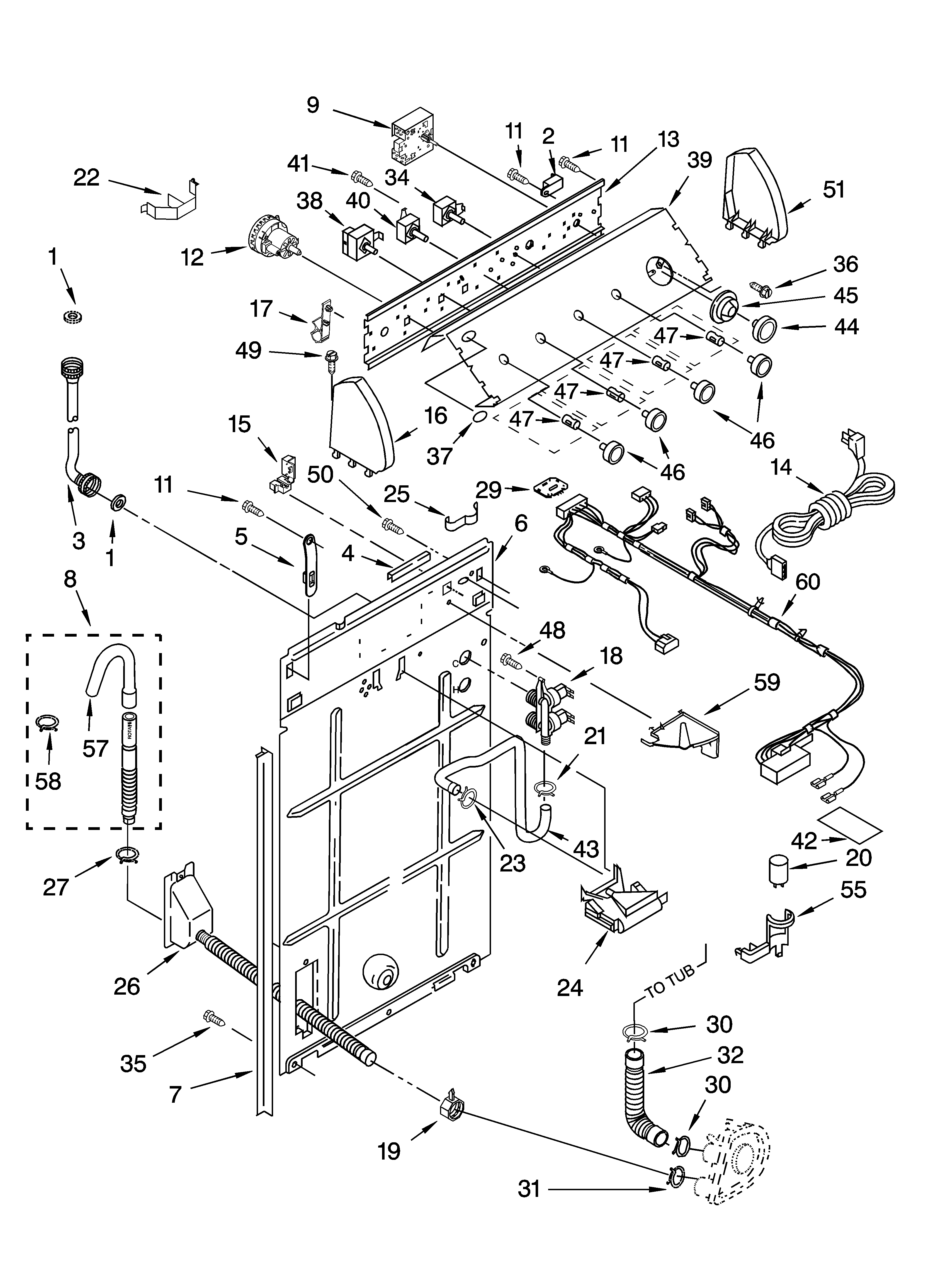 Whirlpool GSQ9632LL1 controls and rear panel parts diagram