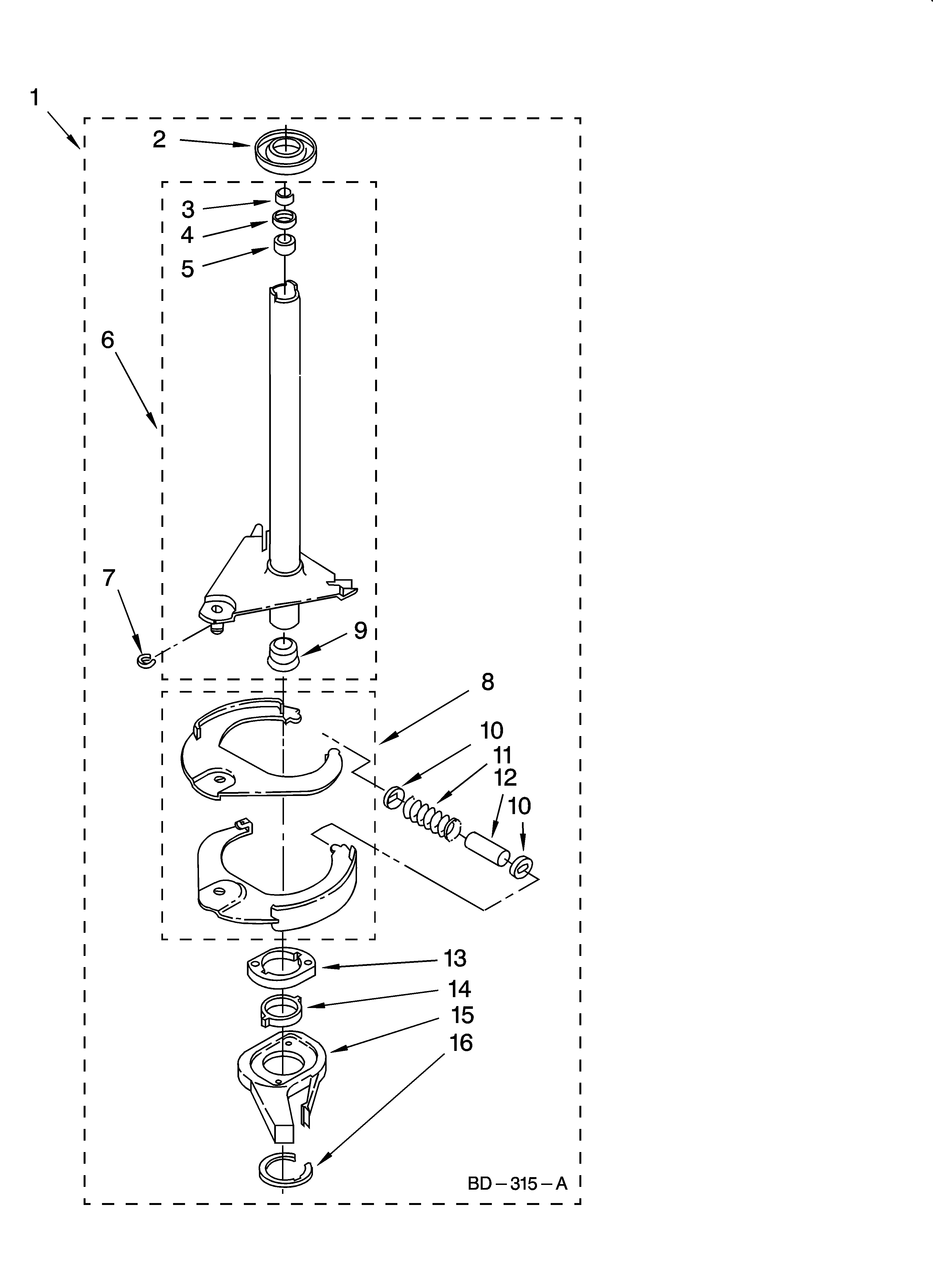 Whirlpool GSQ9632LL1 brake and drive tube parts diagram
