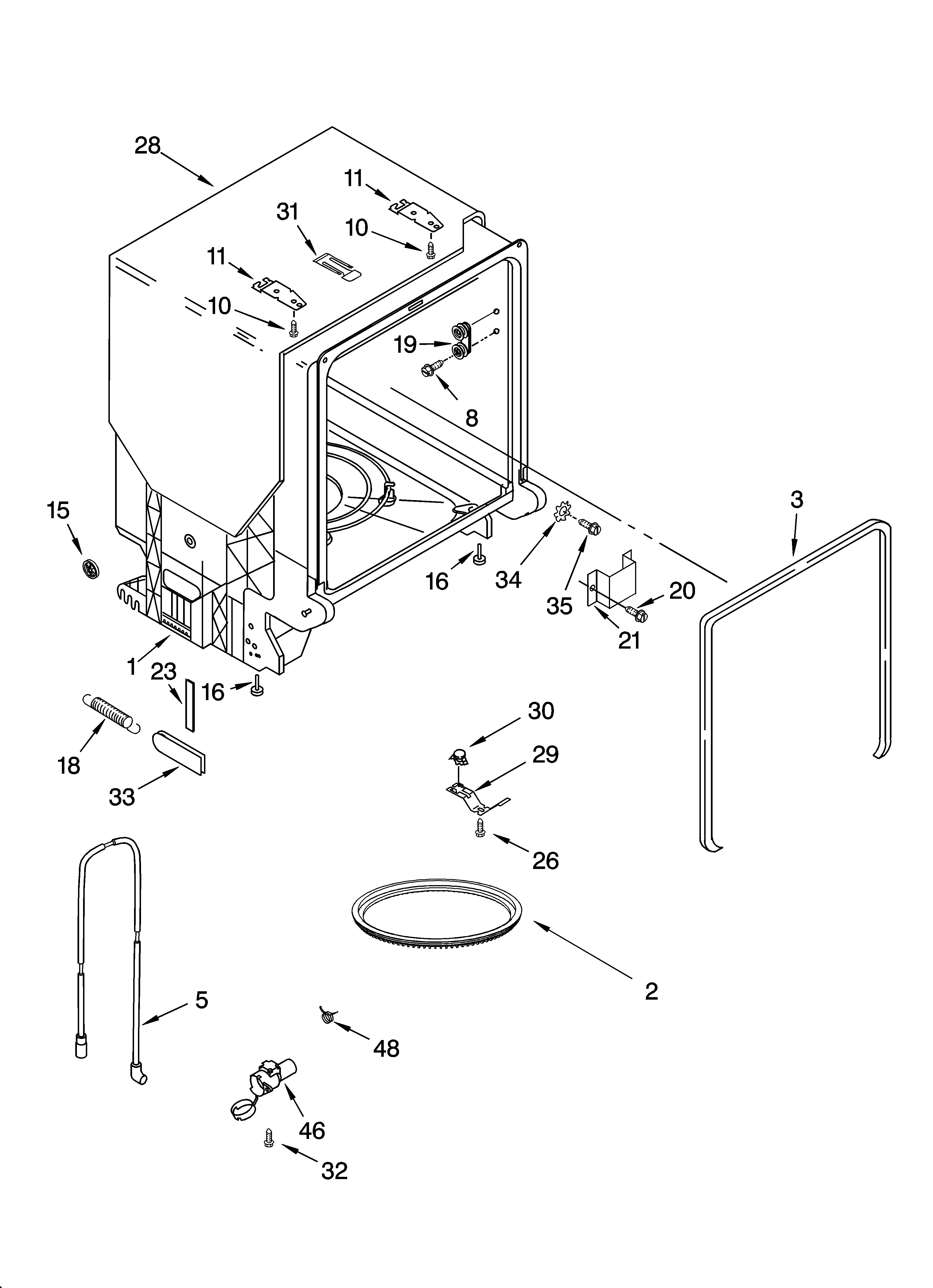 Whirlpool GU1500XTLB3 tub and frame parts diagram