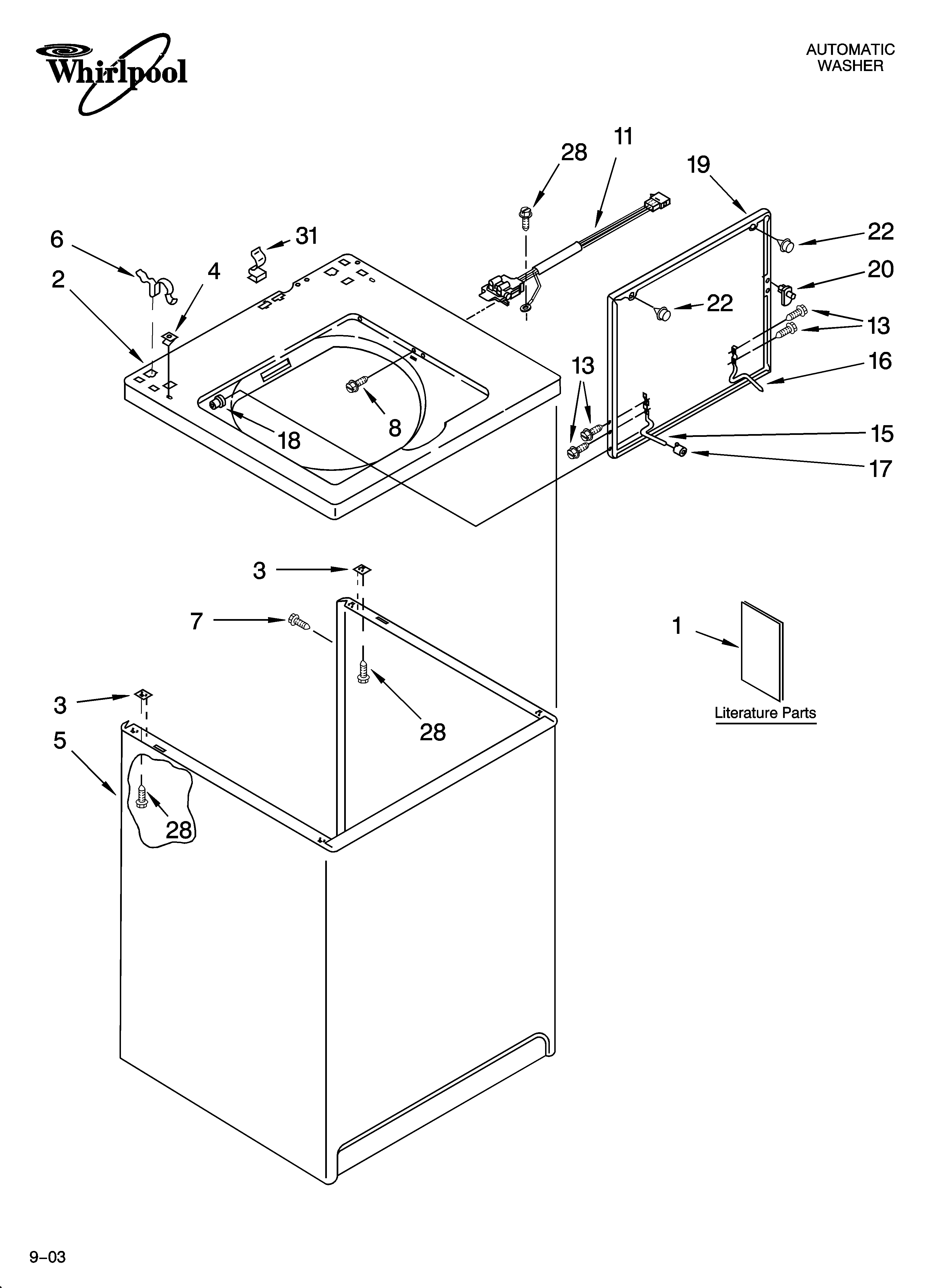 Whirlpool LSR5101LQ1 top and cabinet parts diagram