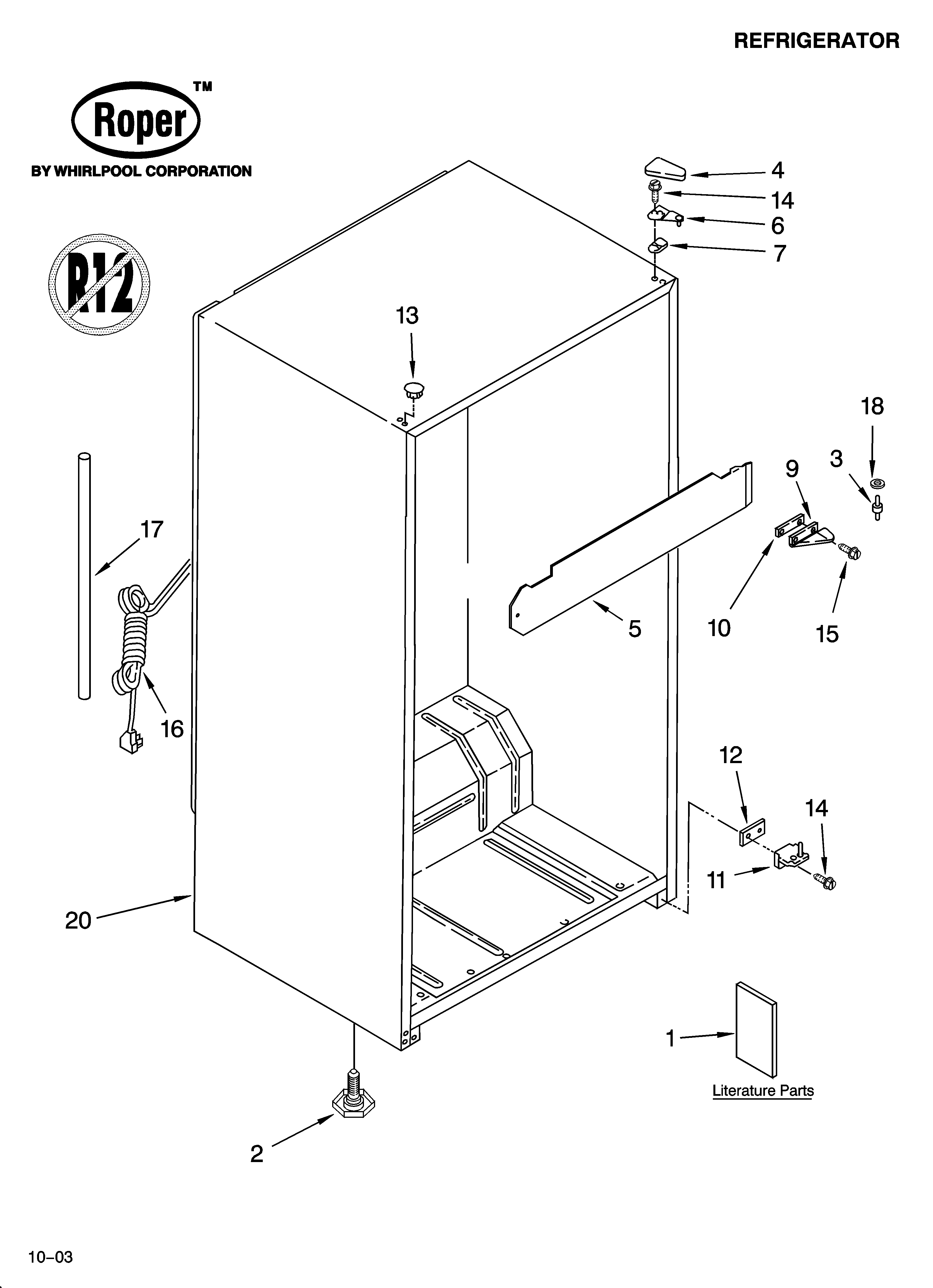 Roper RT12VKYKQ00 cabinet parts diagram