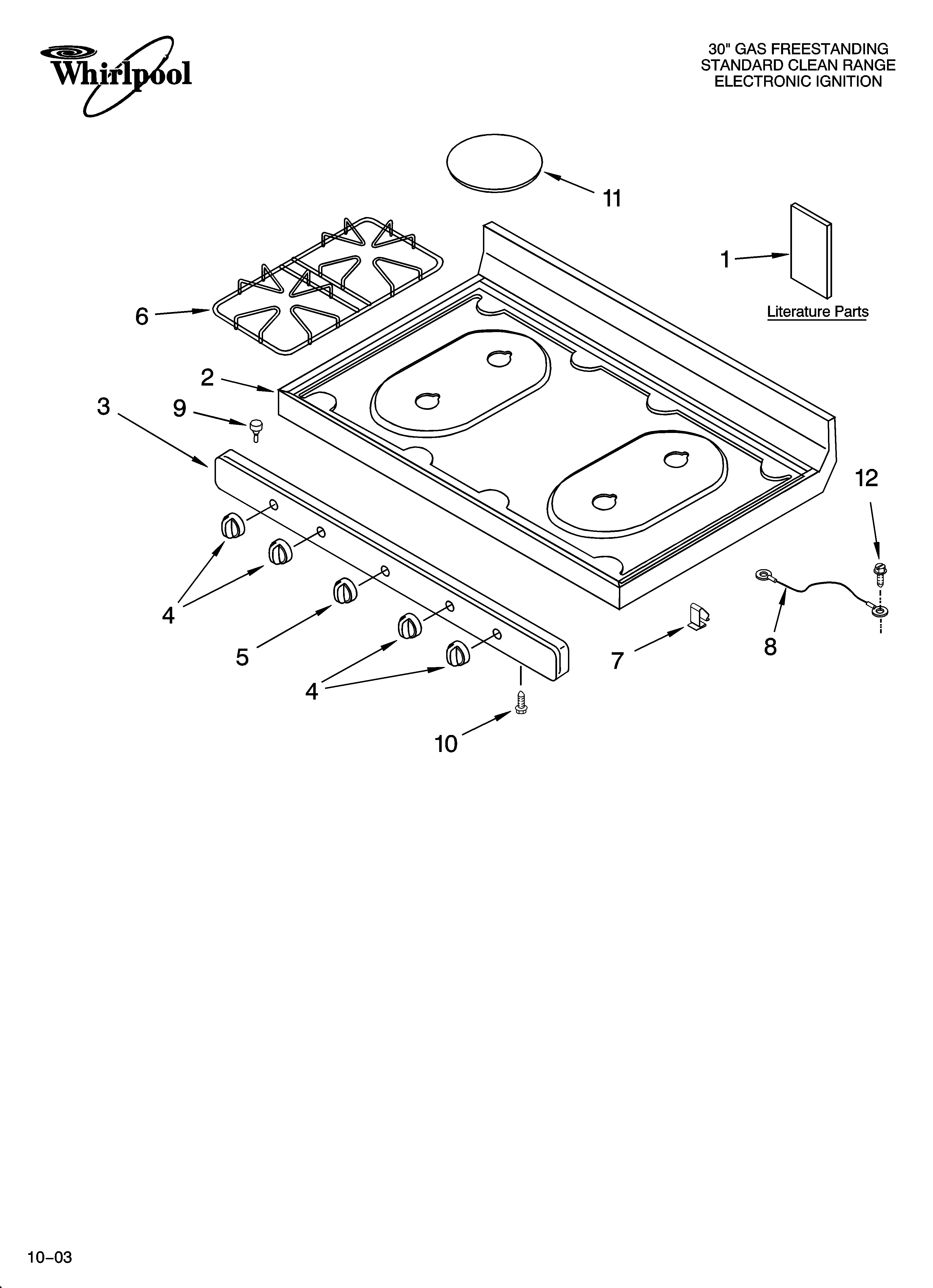 Whirlpool SF3020EKQ2 cooktop parts diagram