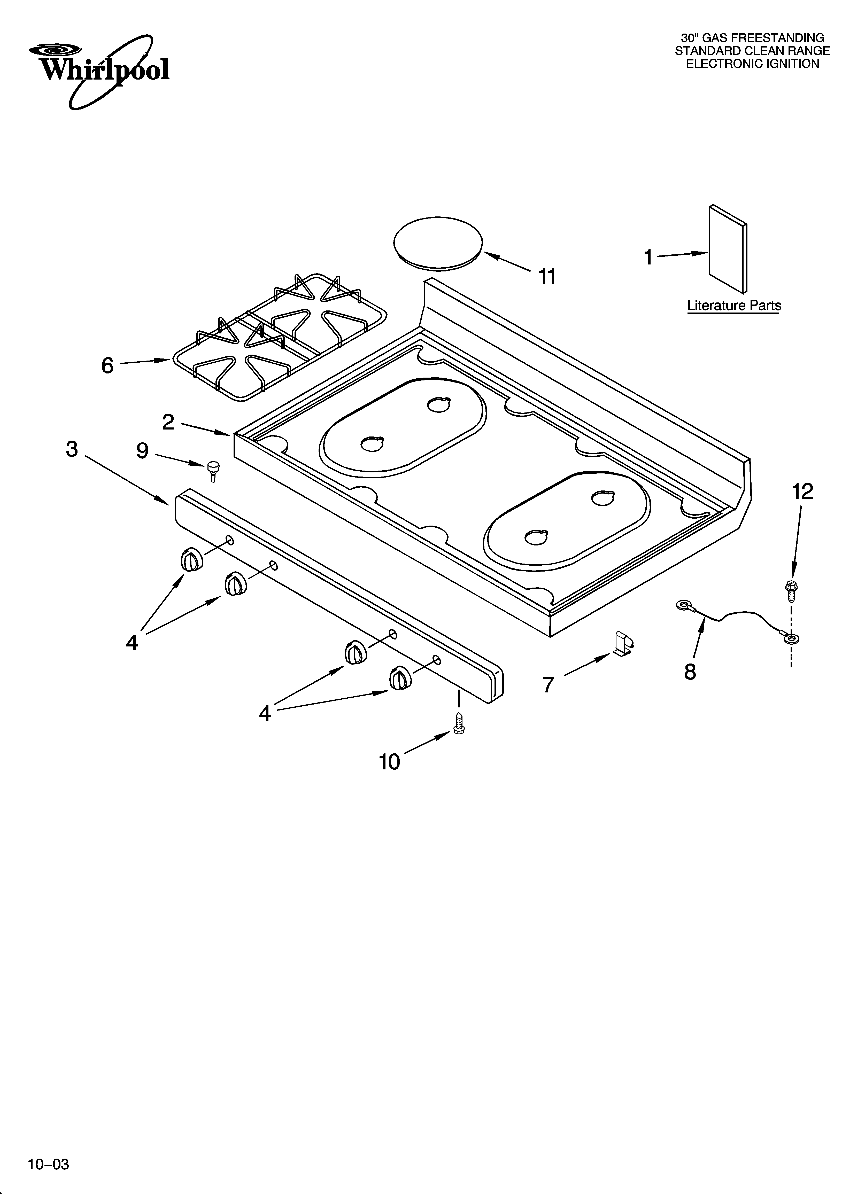 Whirlpool SF315PEMB1 cooktop parts diagram