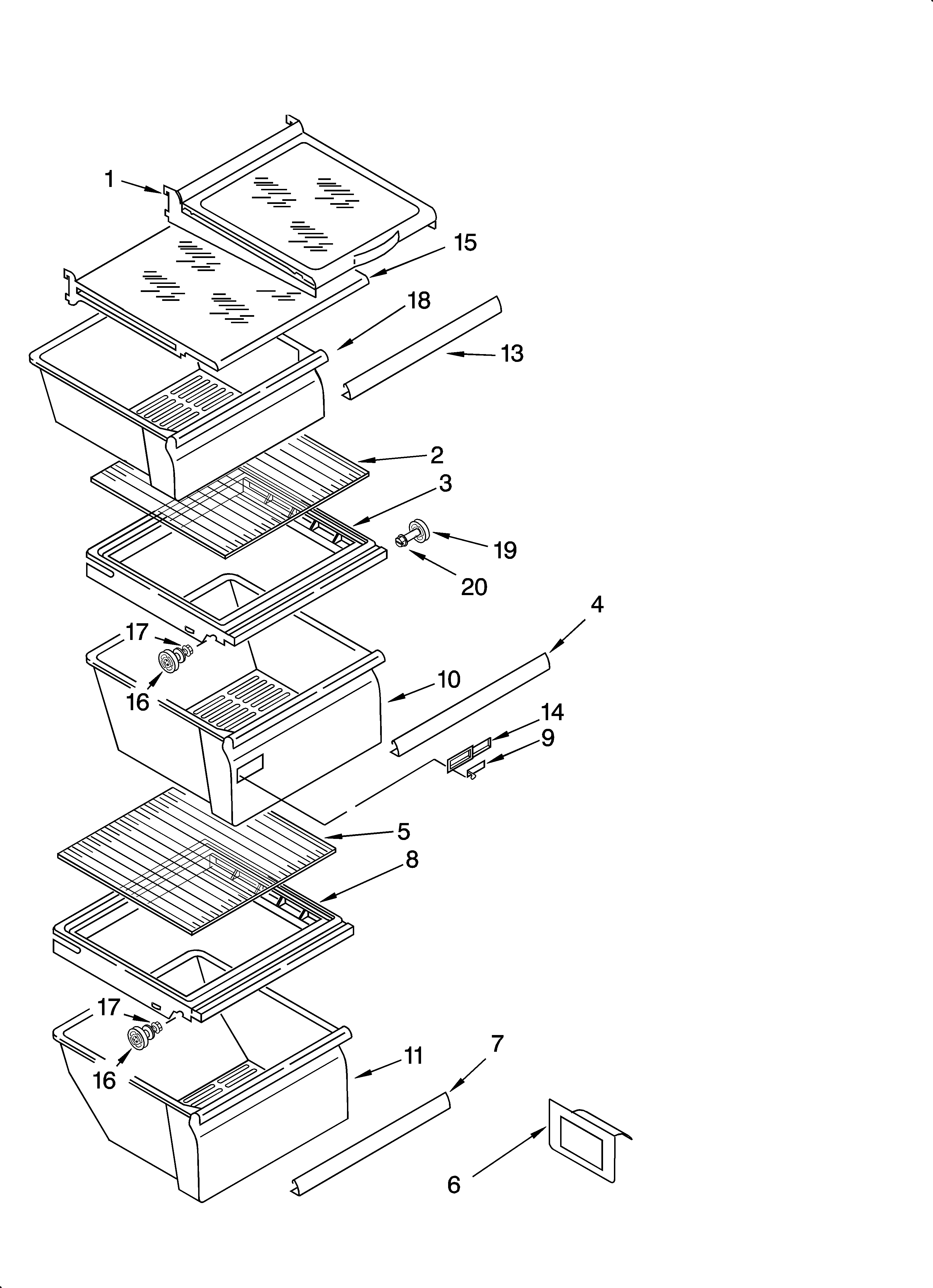 Whirlpool ED5PHEXNL00 refrigerator shelf parts diagram