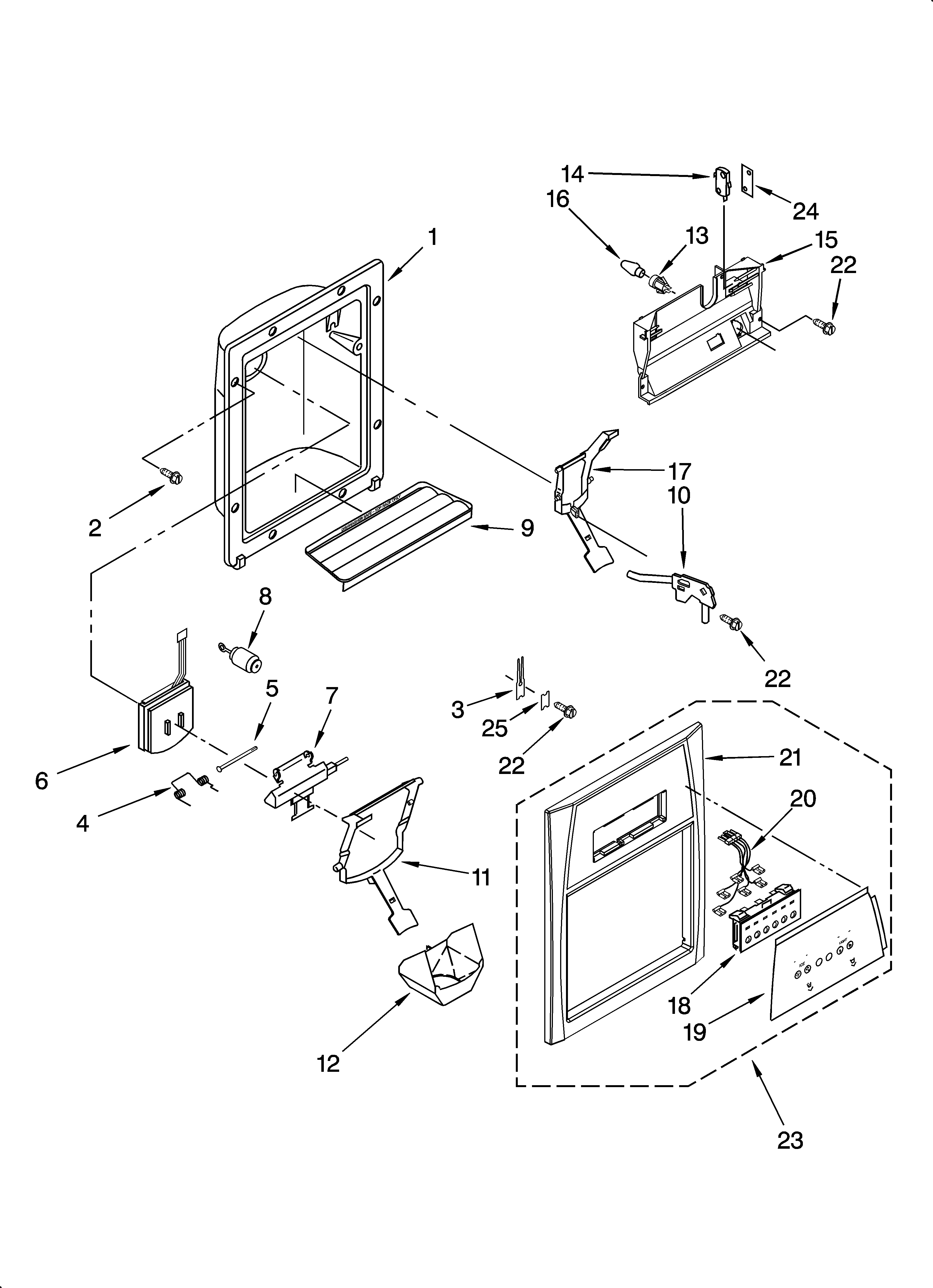 Whirlpool ED5PHEXNL00 dispenser front parts diagram