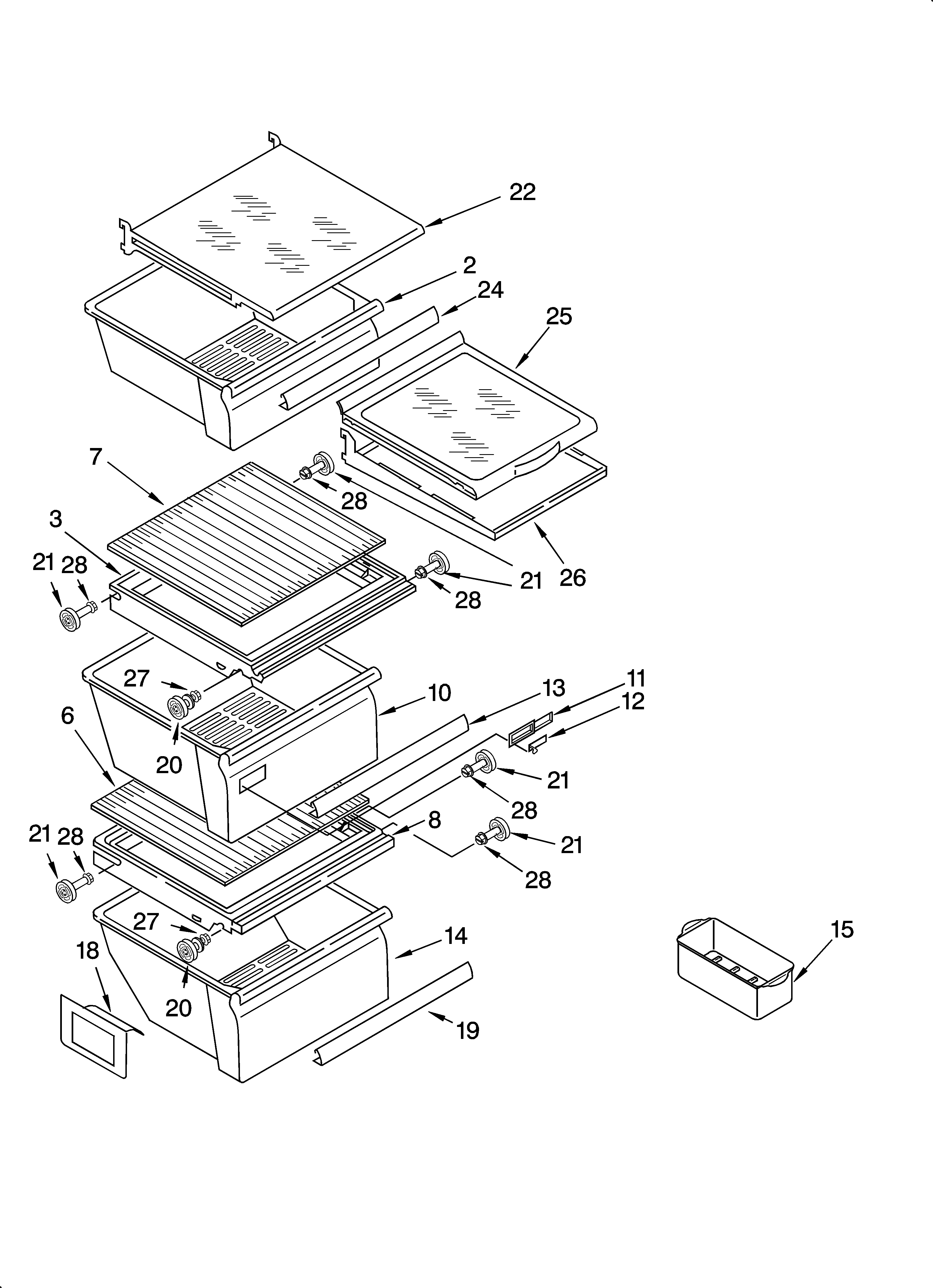Whirlpool GD5SHAXLQ01 refrigerator shelf parts diagram