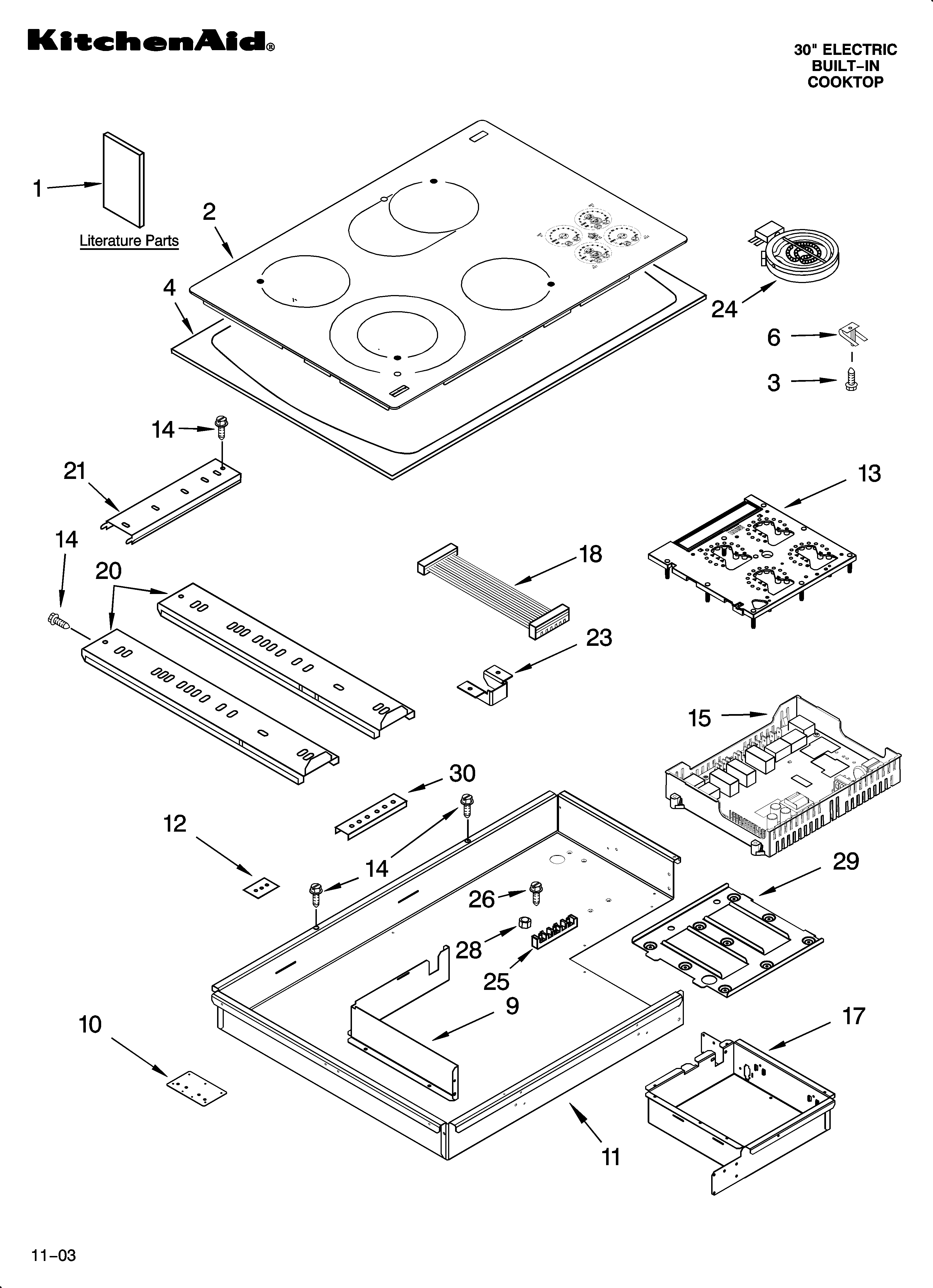 KitchenAid KECC508MWW00 cooktop parts, miscellaneous parts diagram