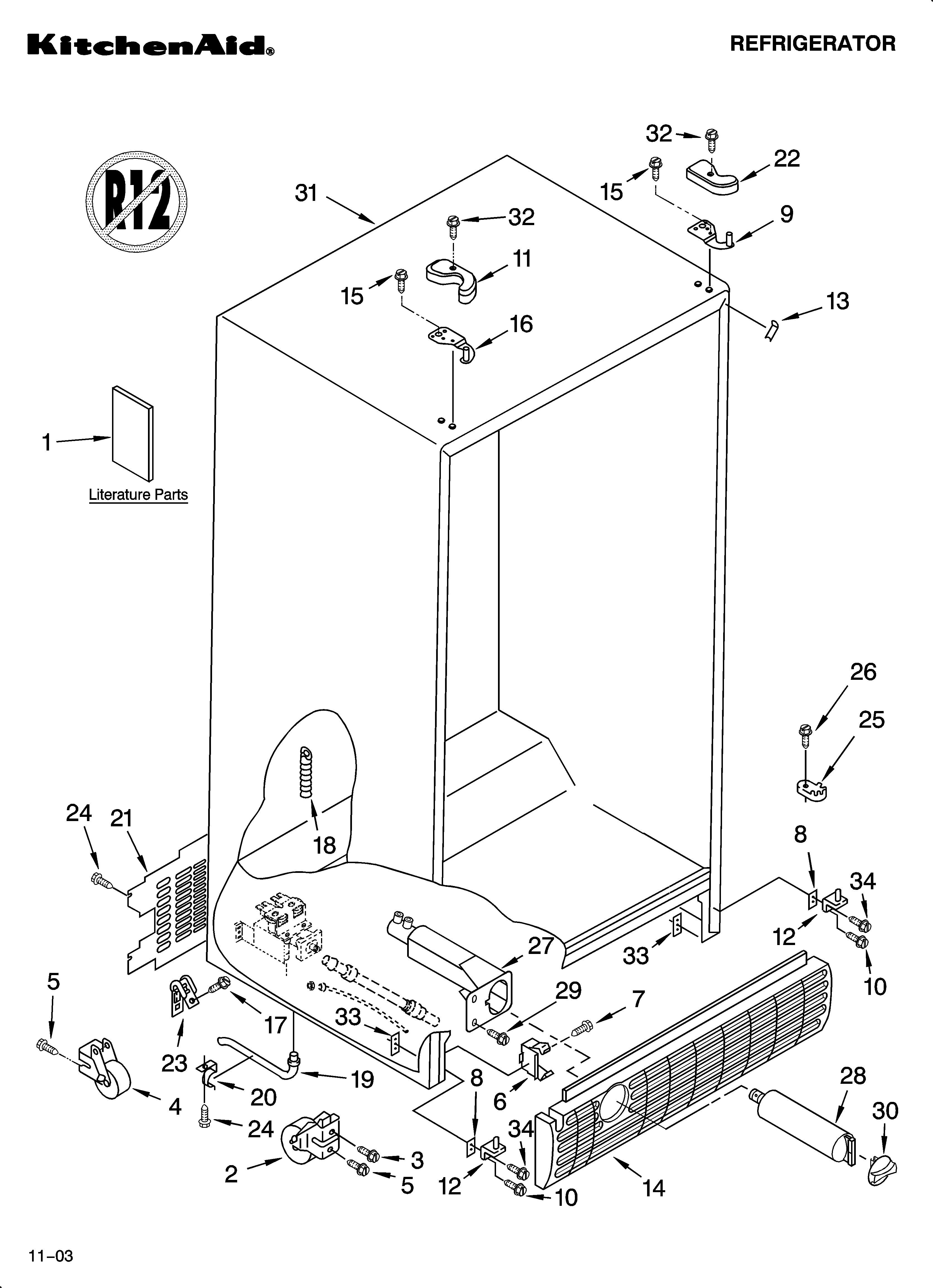 KitchenAid KSRK25XLSS10 cabinet parts diagram