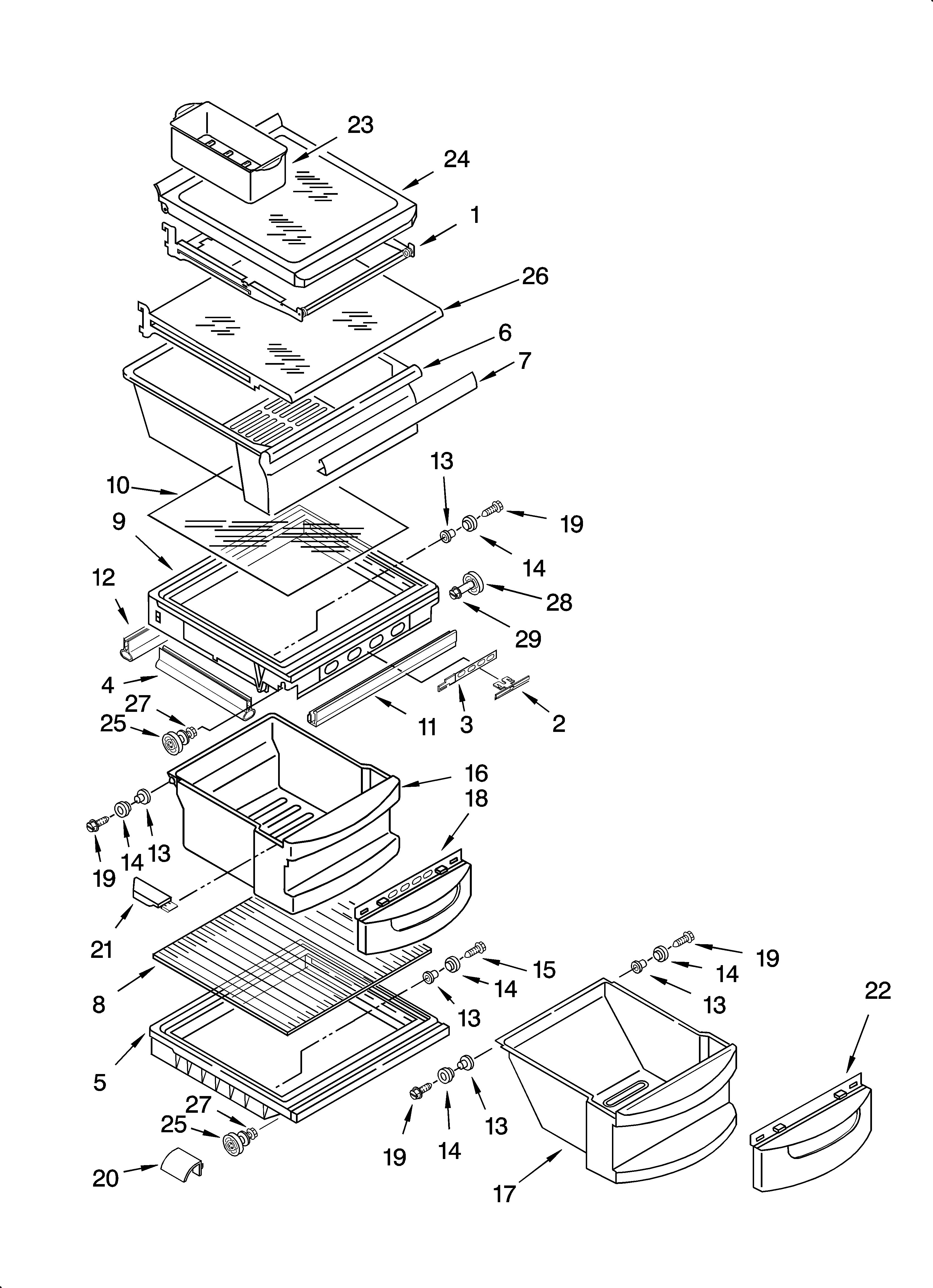 KitchenAid KSRK25XLSS10 refrigerator shelf parts diagram
