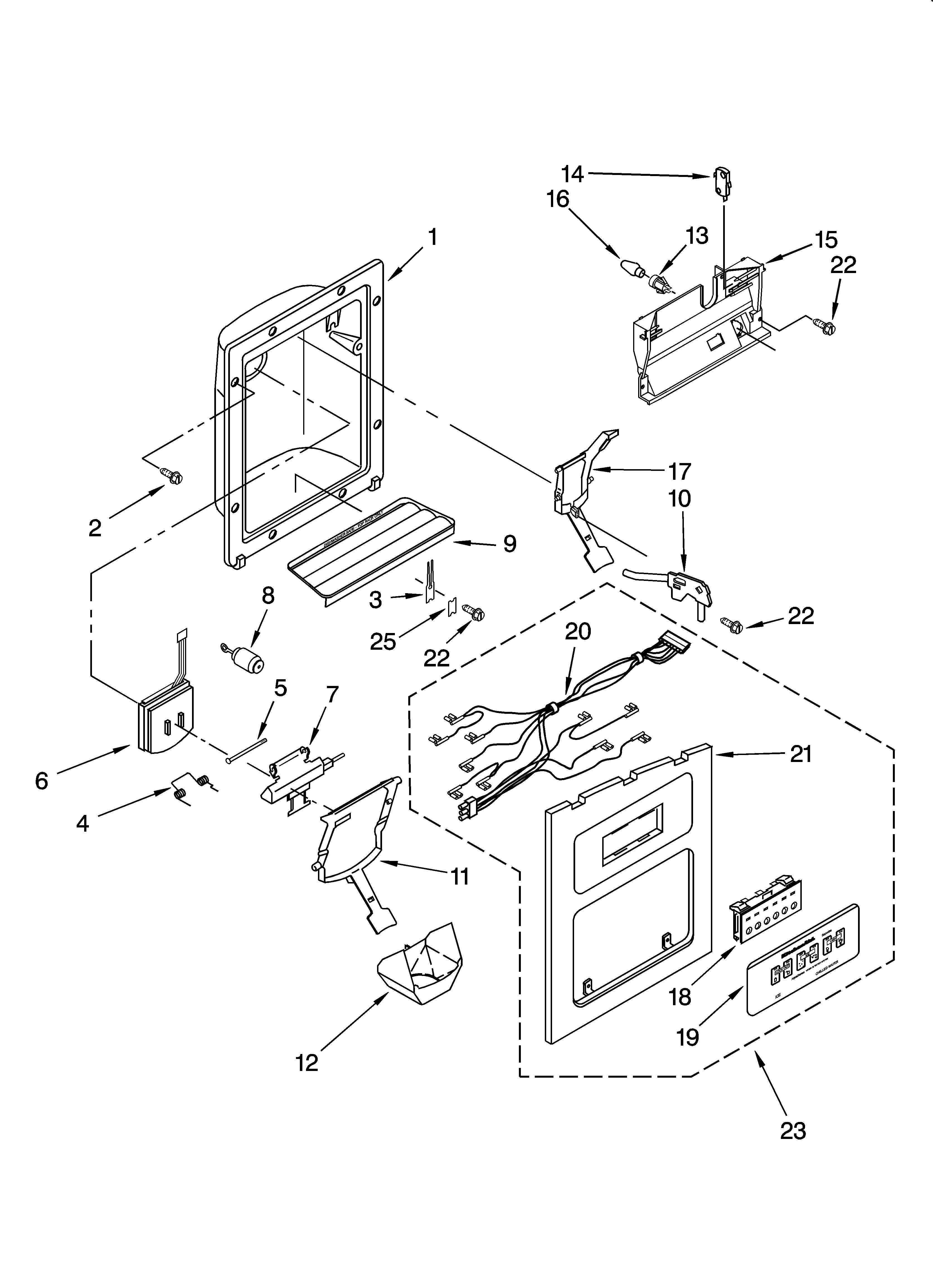 KitchenAid KSRK25XLSS10 dispenser front parts diagram