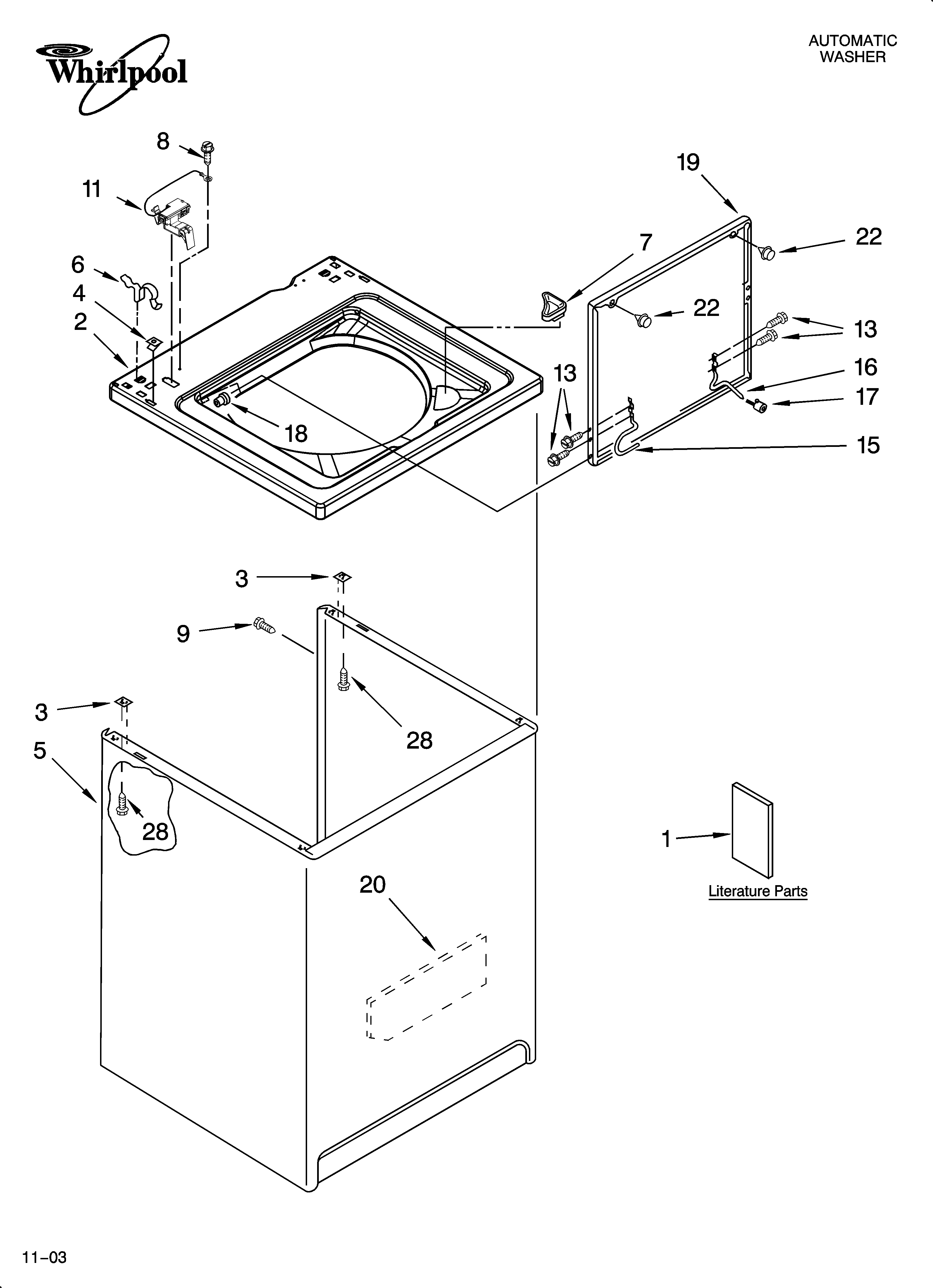Whirlpool LSQ9200LT3 top and cabinet parts diagram