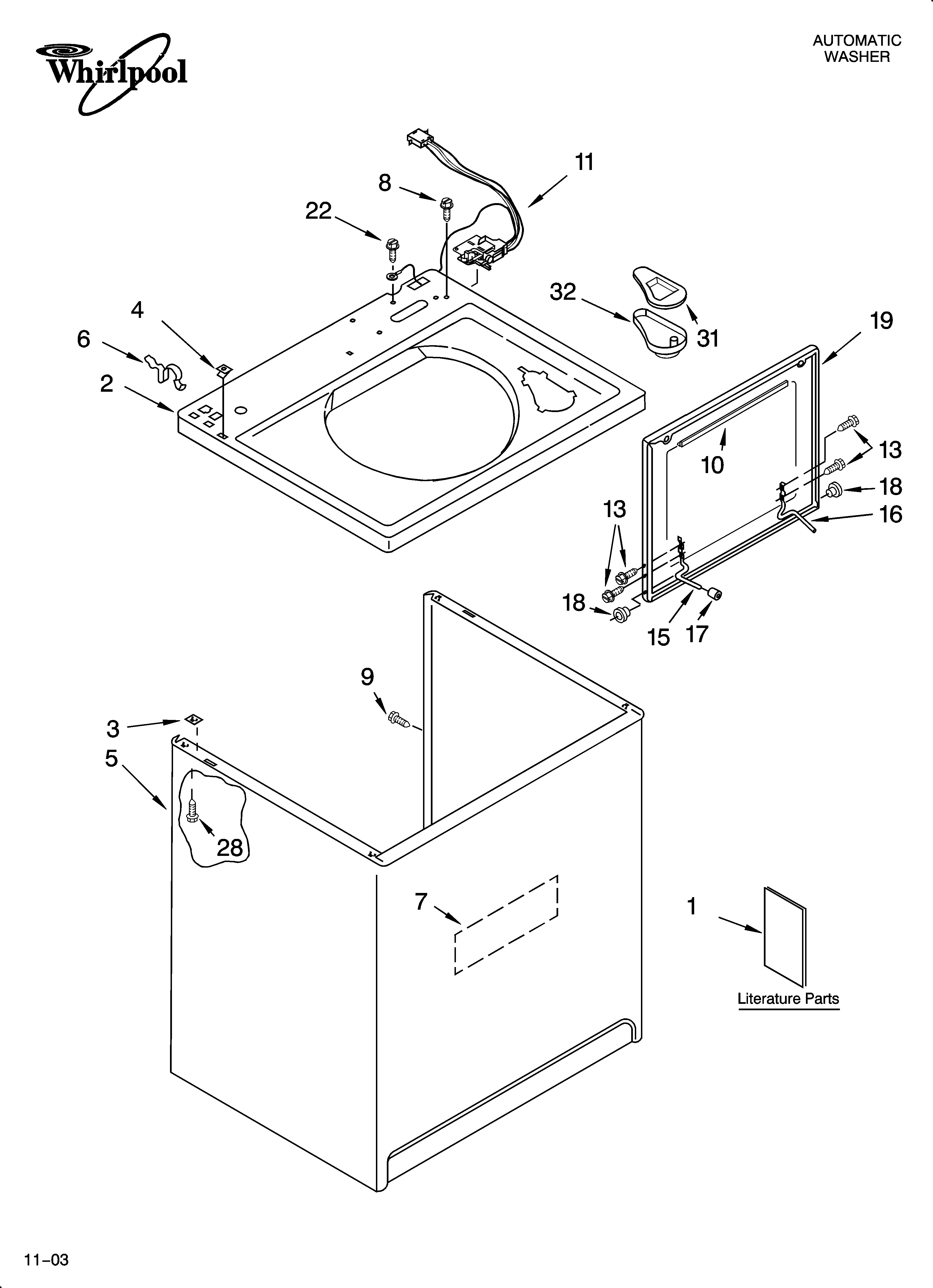 Whirlpool LSQ9549LW3 top and cabinet parts diagram