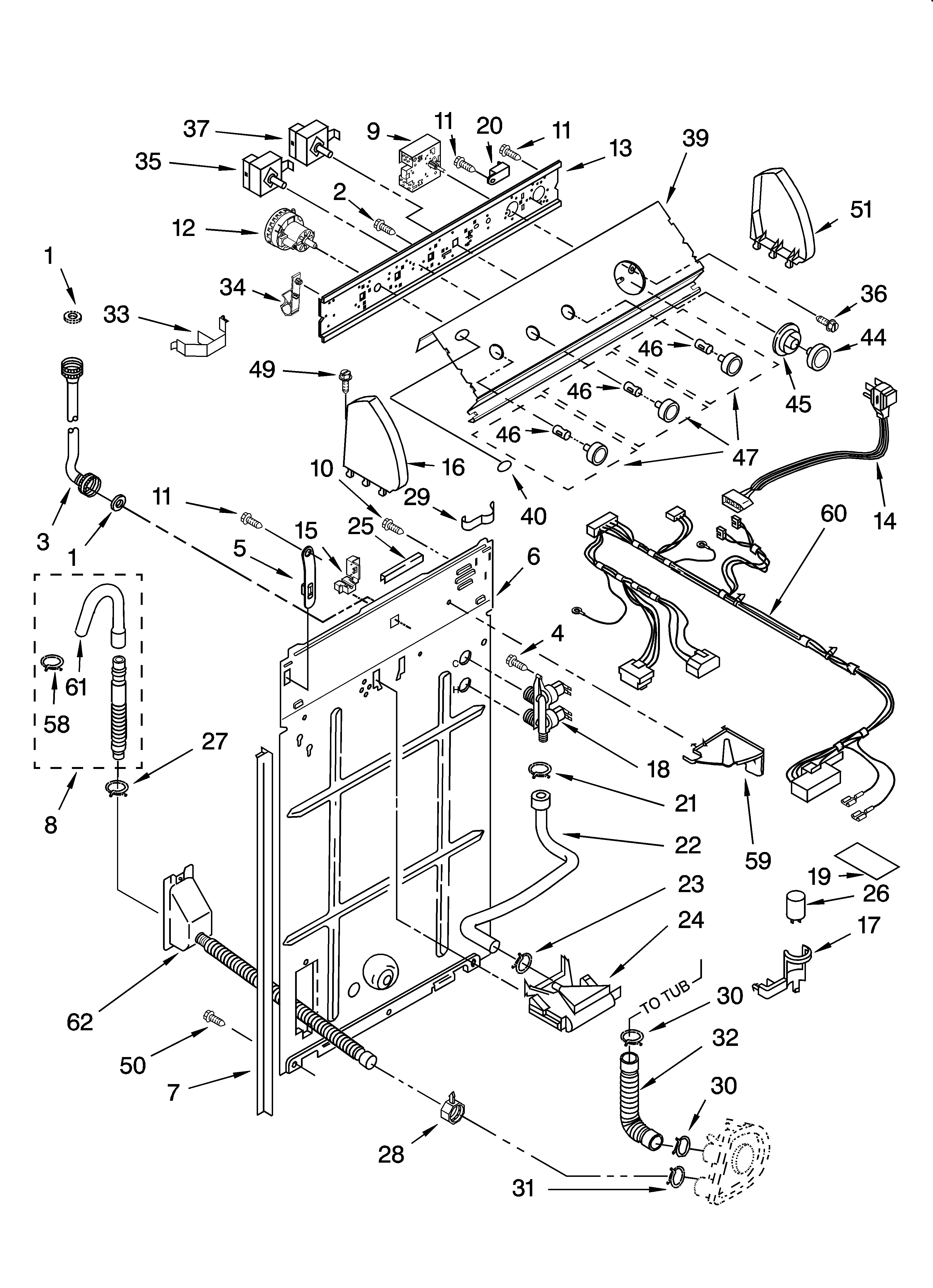 Whirlpool LSQ9549LW3 controls and rear panel parts diagram