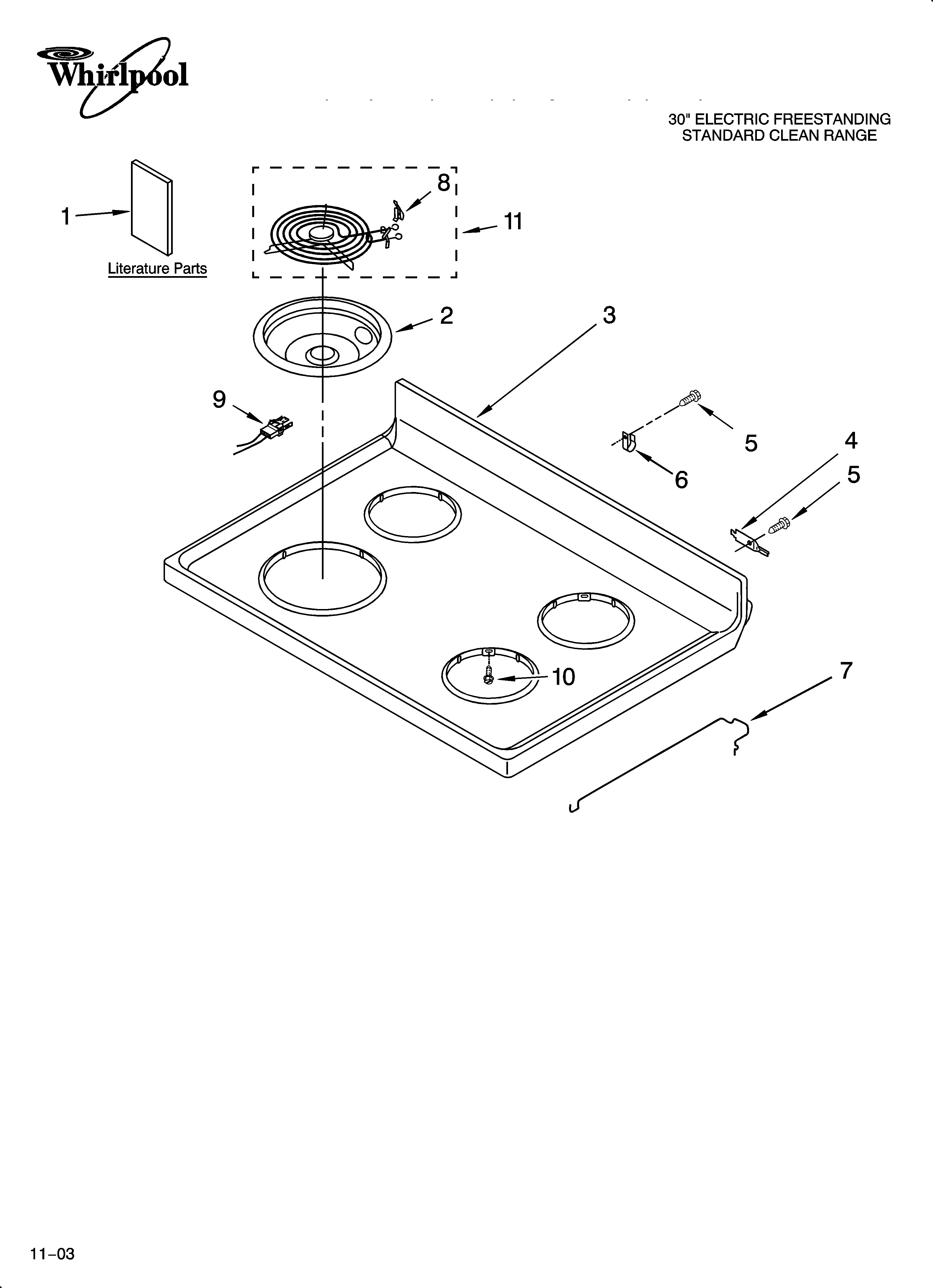 Whirlpool RF302BXKN0 cooktop parts diagram