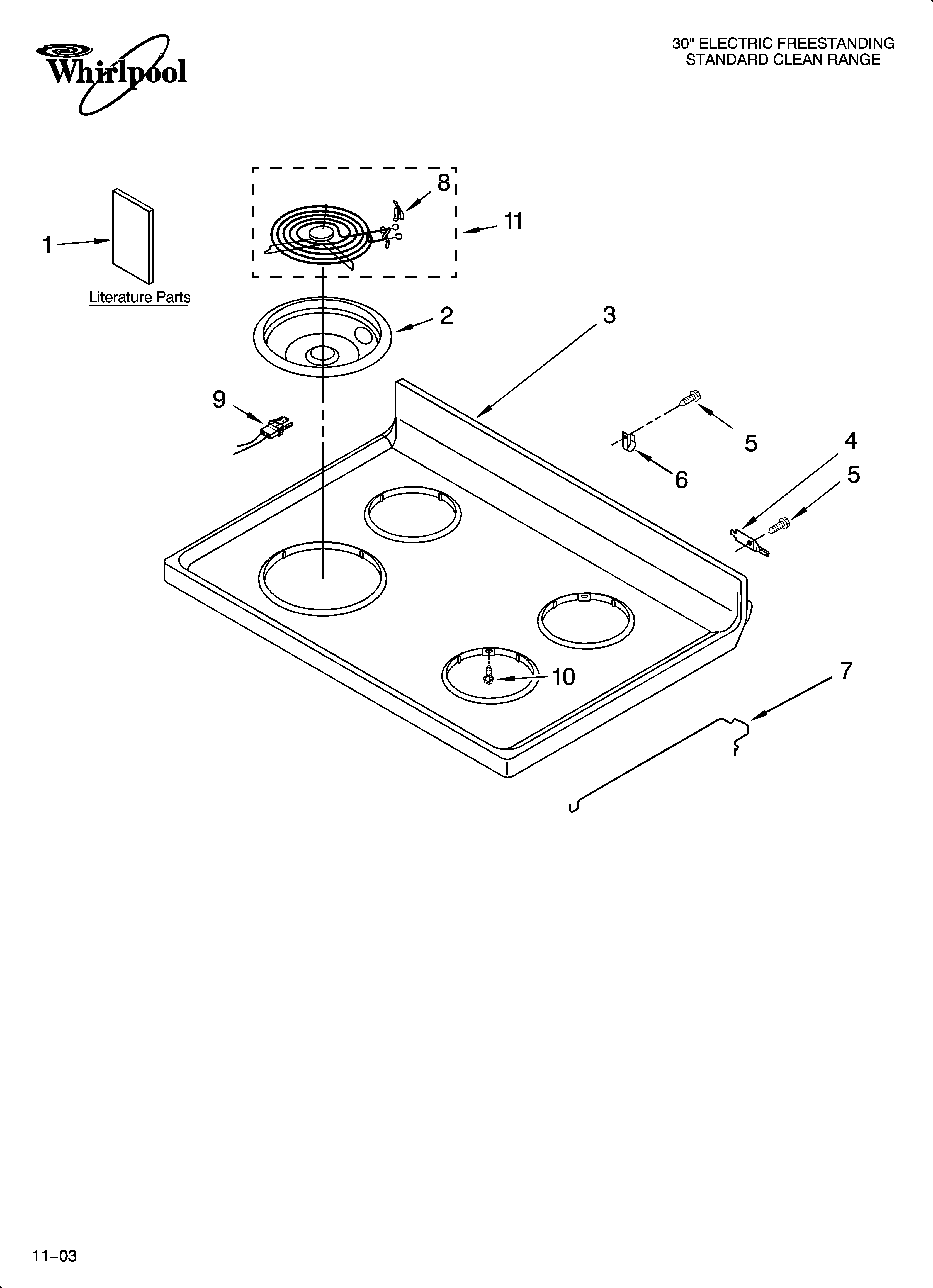 Whirlpool RF302BXKQ1 cooktop parts diagram