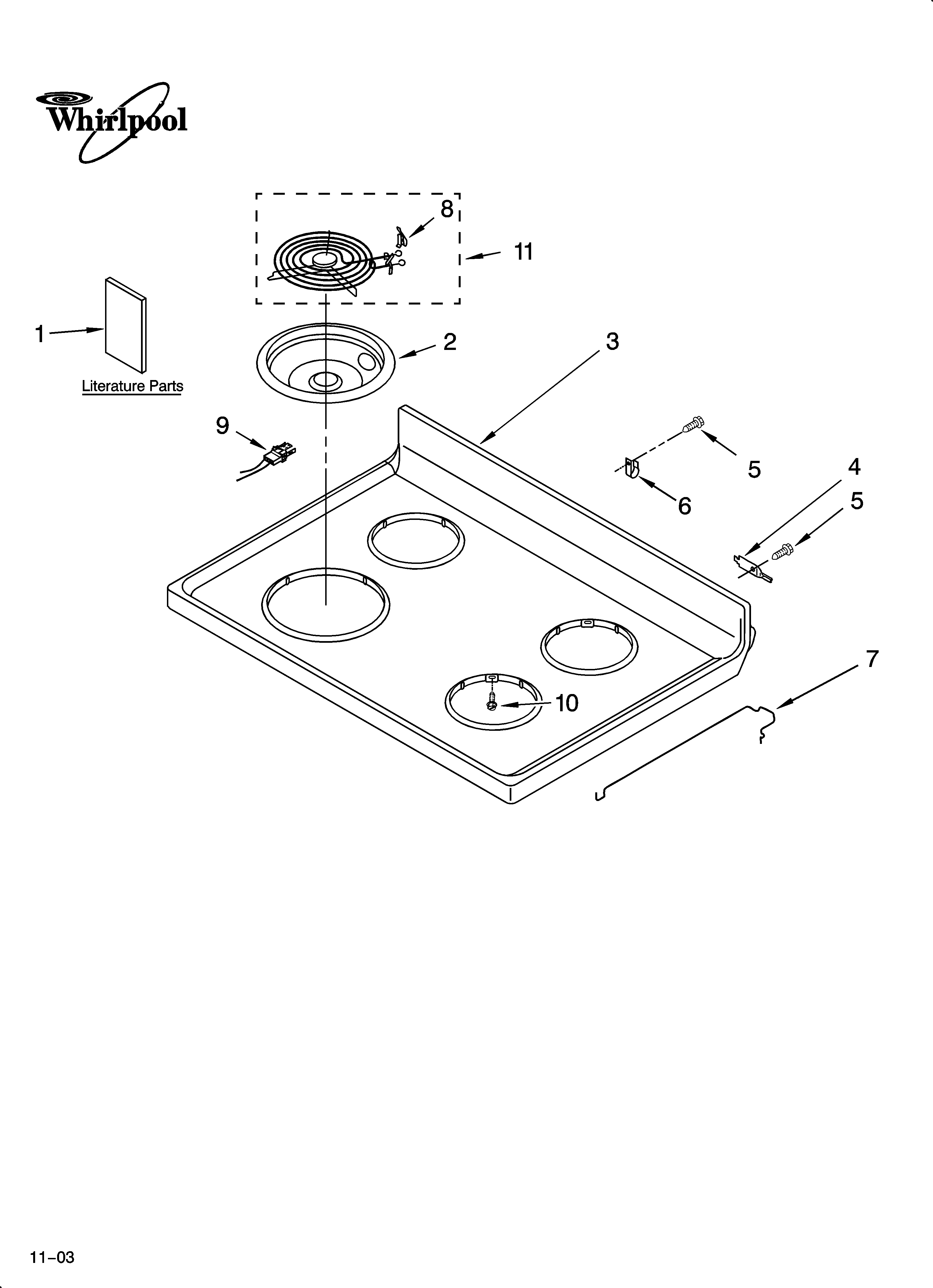 Whirlpool RF315PXKB0 cooktop parts diagram