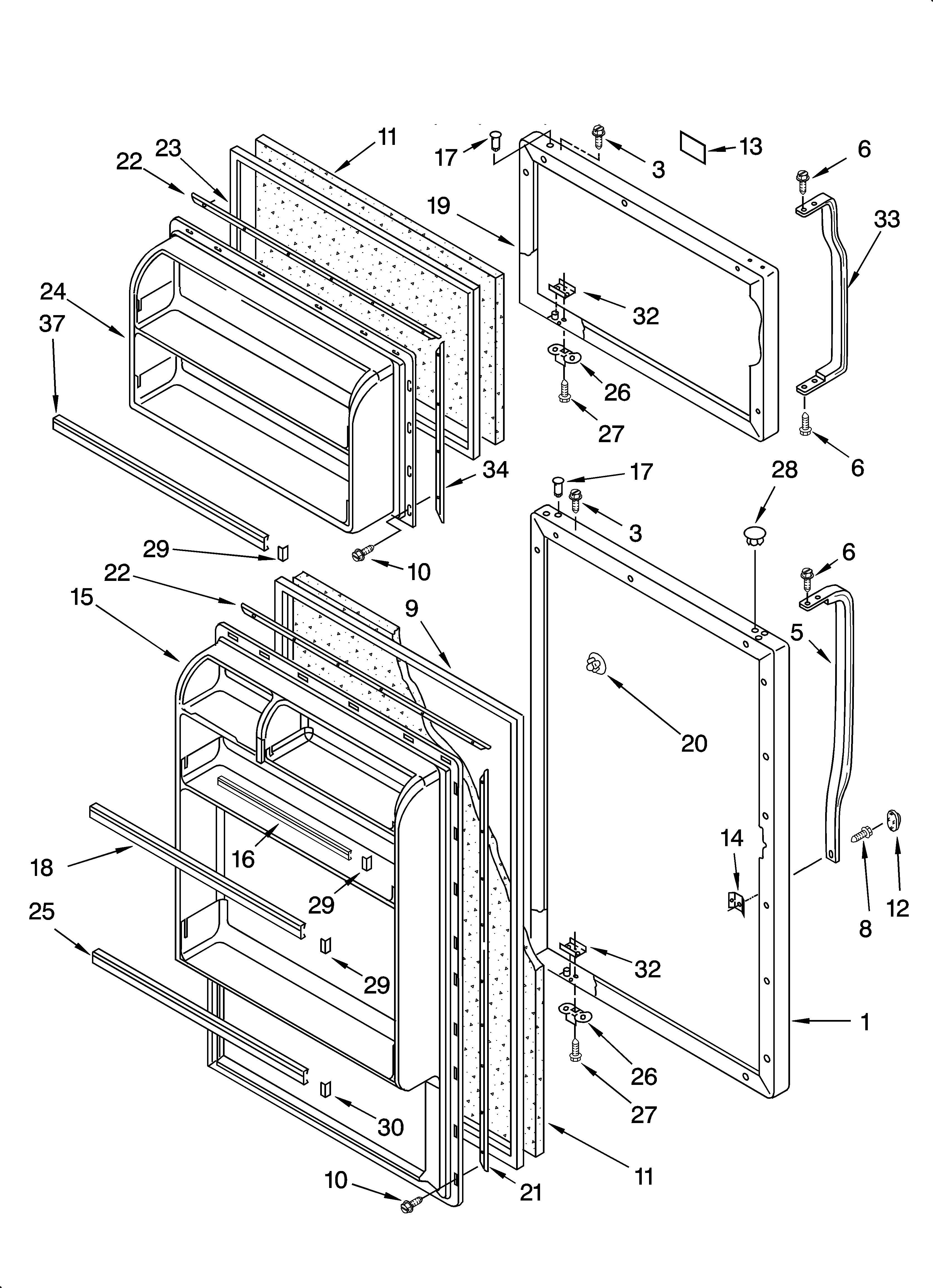 Roper RT16DKYKT01 door parts diagram