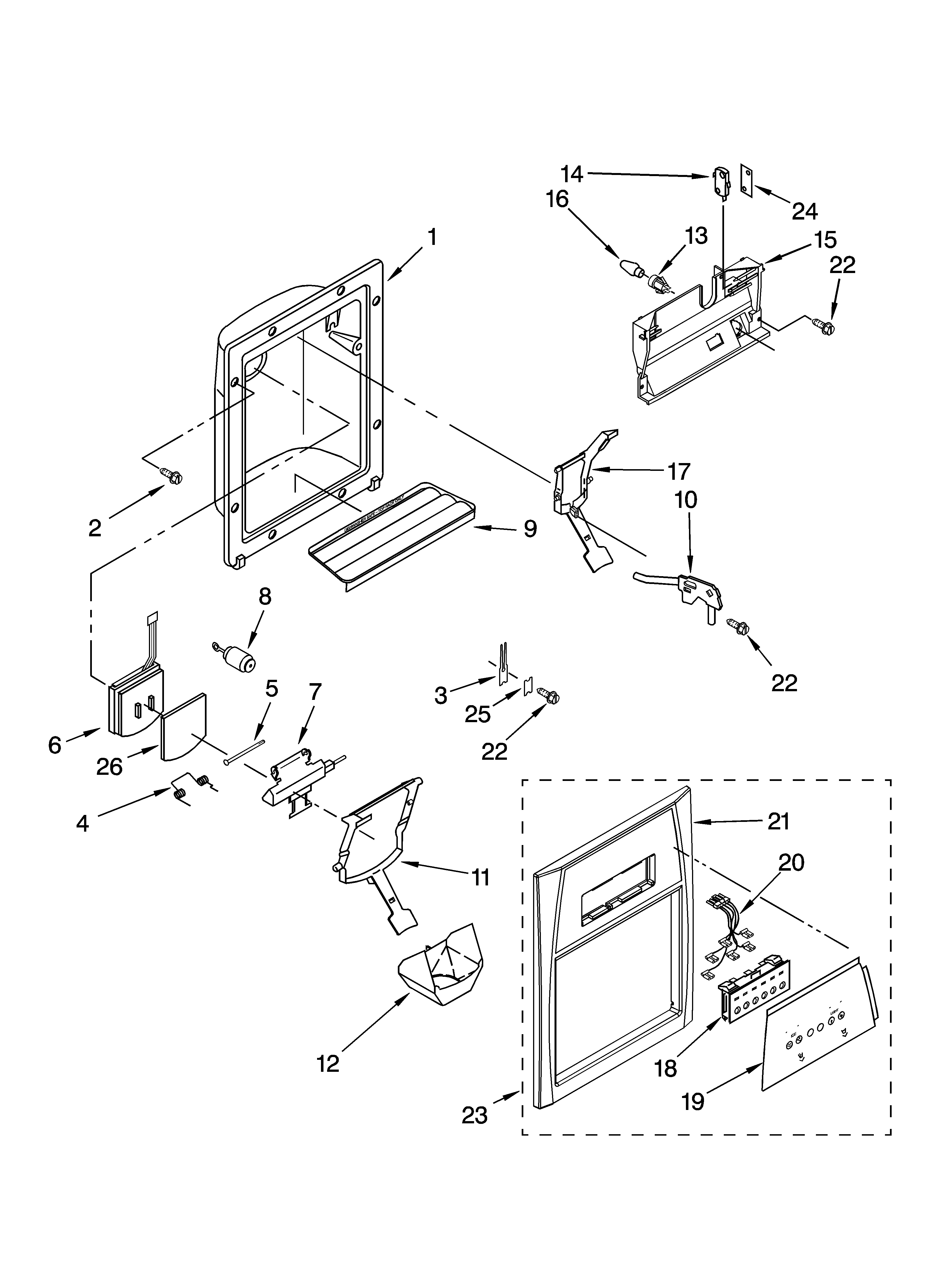 Whirlpool ED2LHAXMB10 dispenser front parts diagram