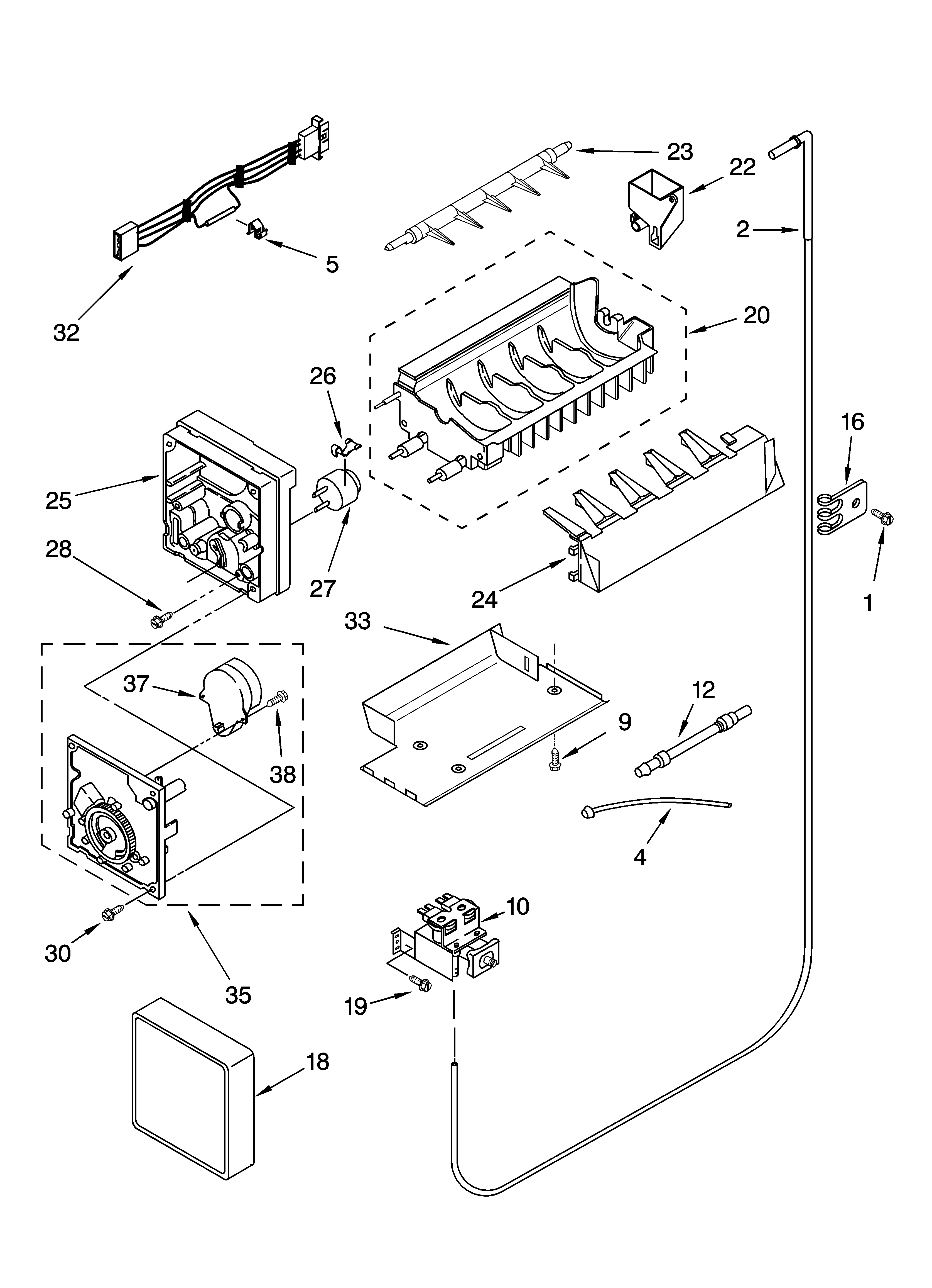 Whirlpool ED2LHAXMB10 icemaker parts diagram