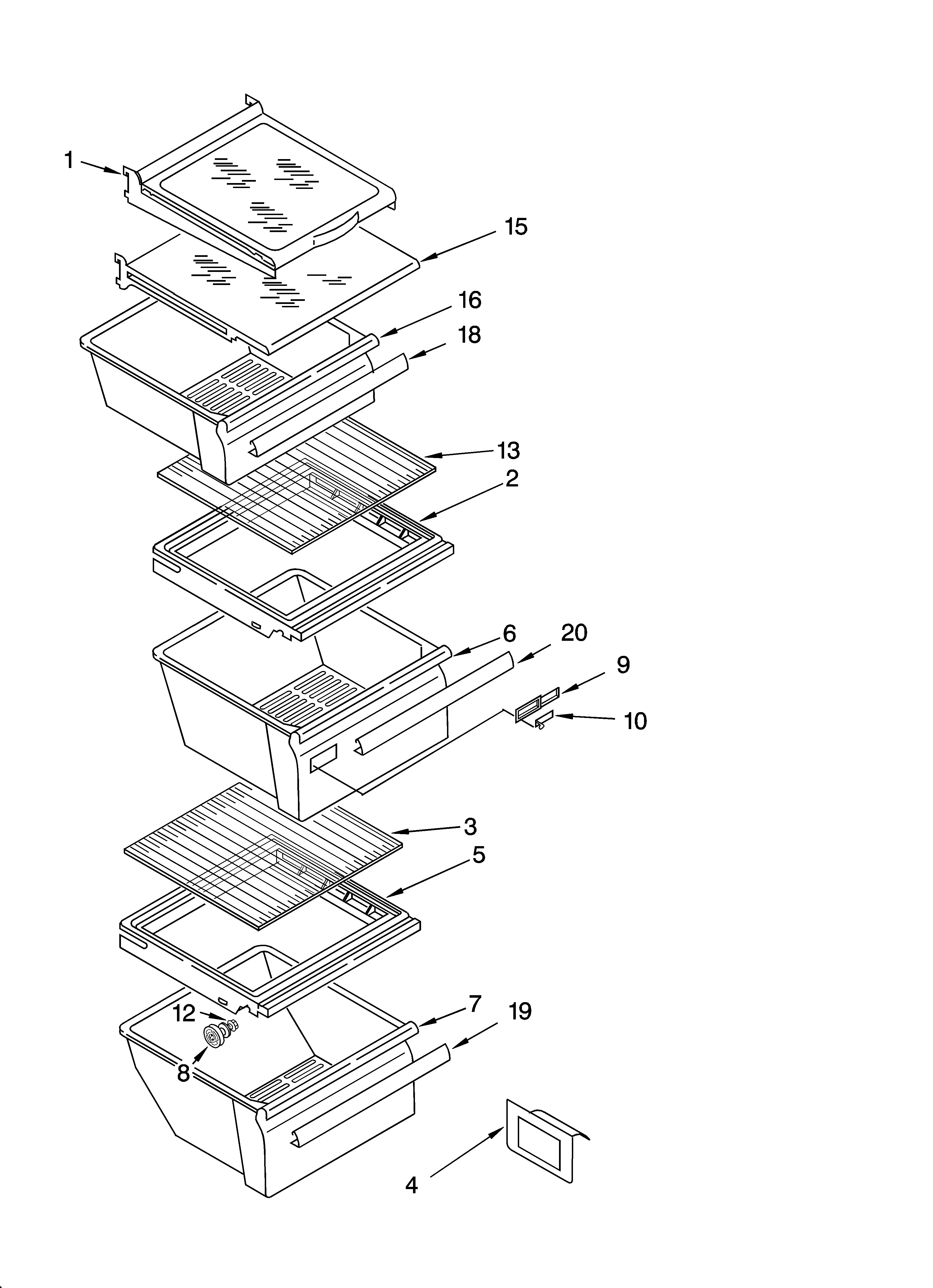 Whirlpool ED2PHEXNB00 refrigerator shelf parts diagram