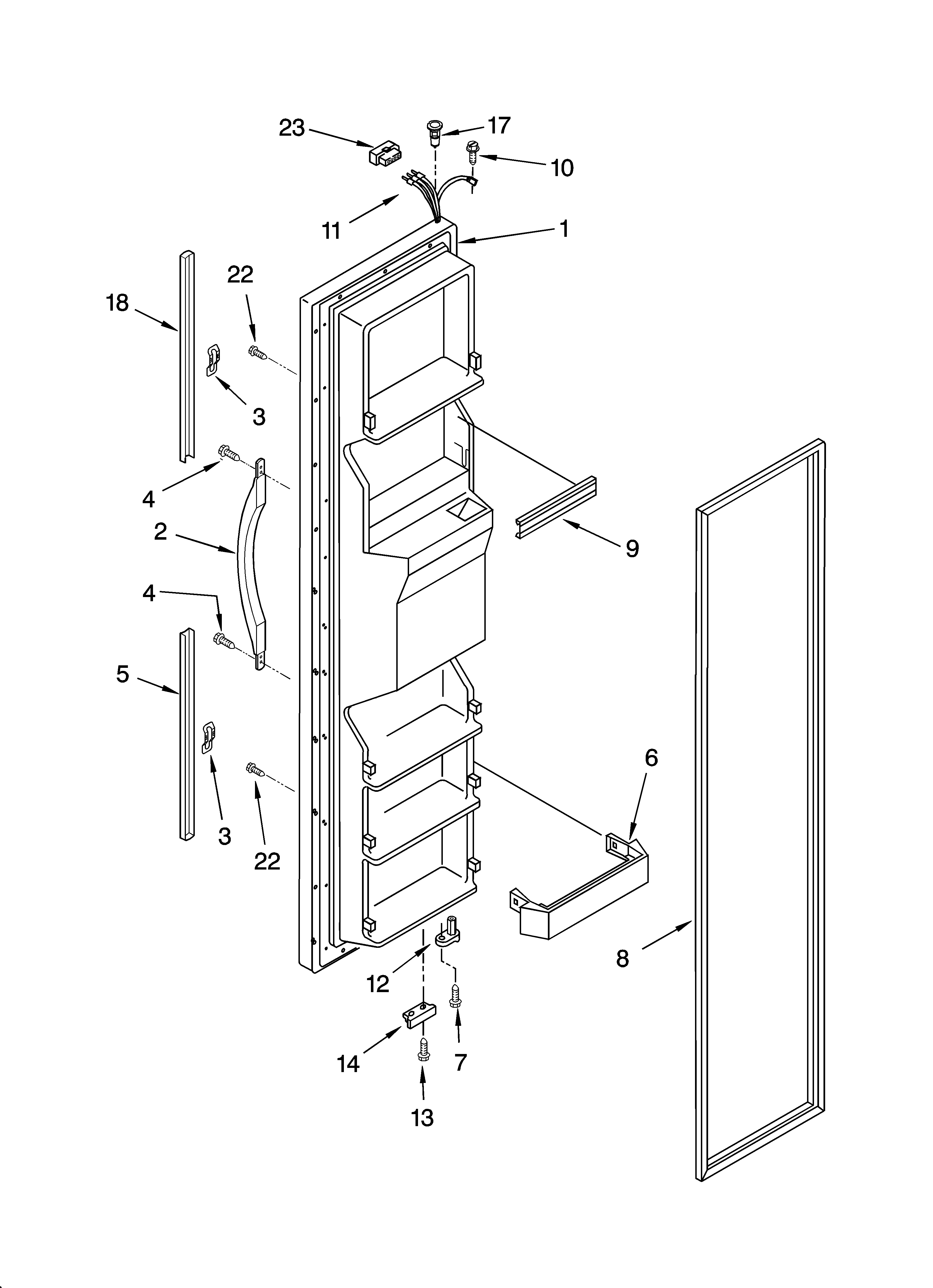 Whirlpool ED2PHEXNB00 freezer door parts diagram
