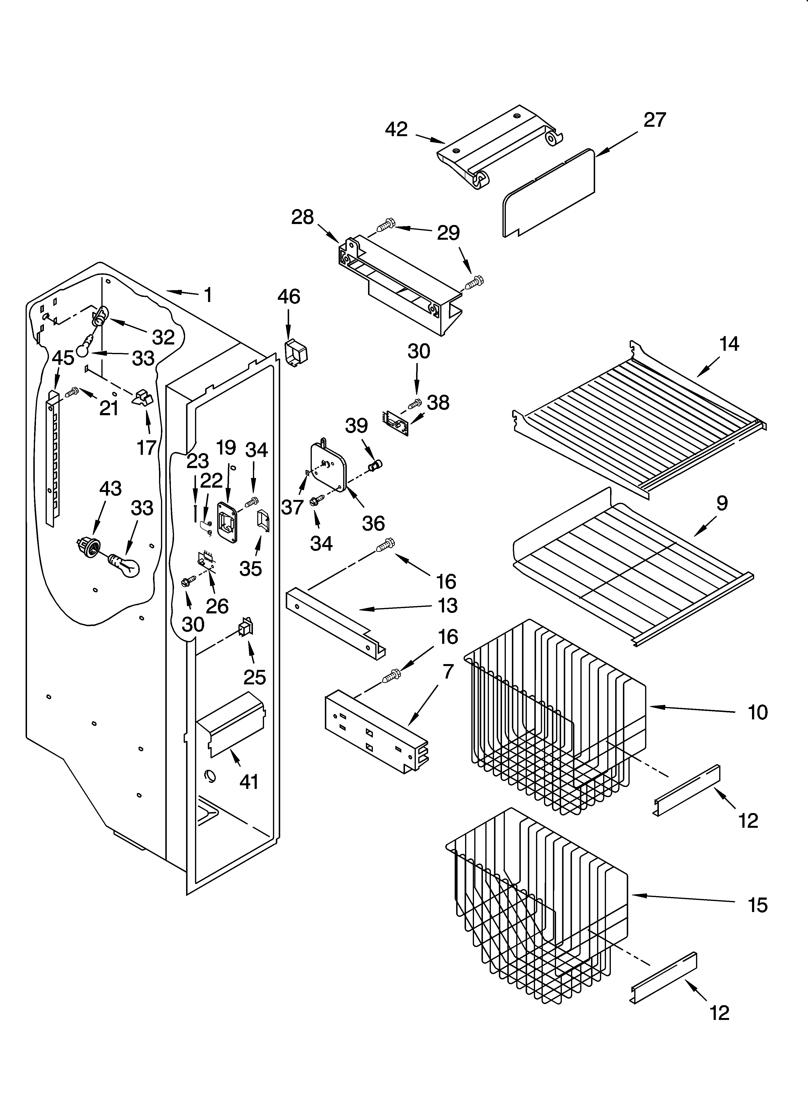 Whirlpool ED2SHAXMB10 freezer liner parts diagram