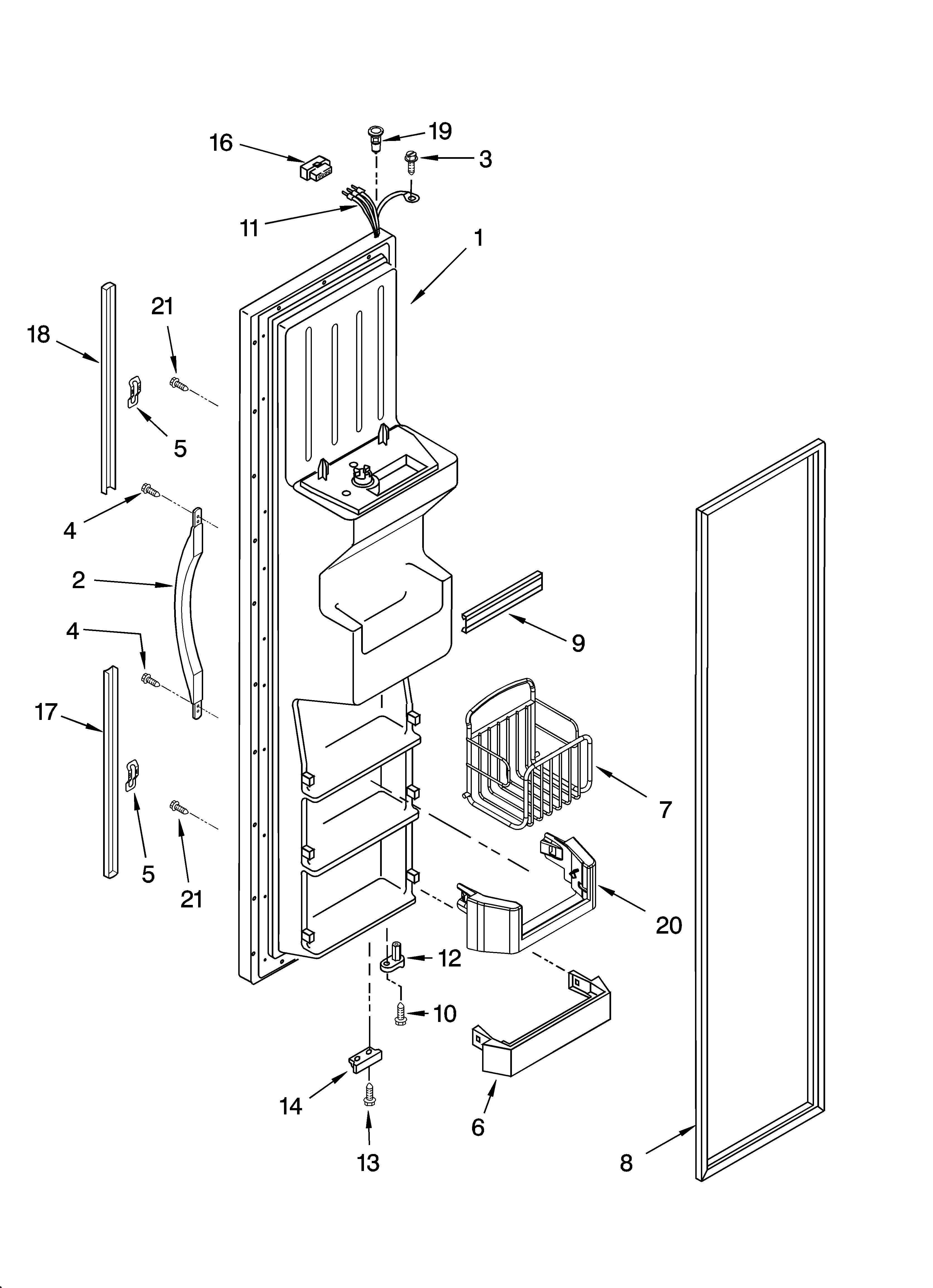 Whirlpool ED2SHAXMB10 freezer door parts diagram