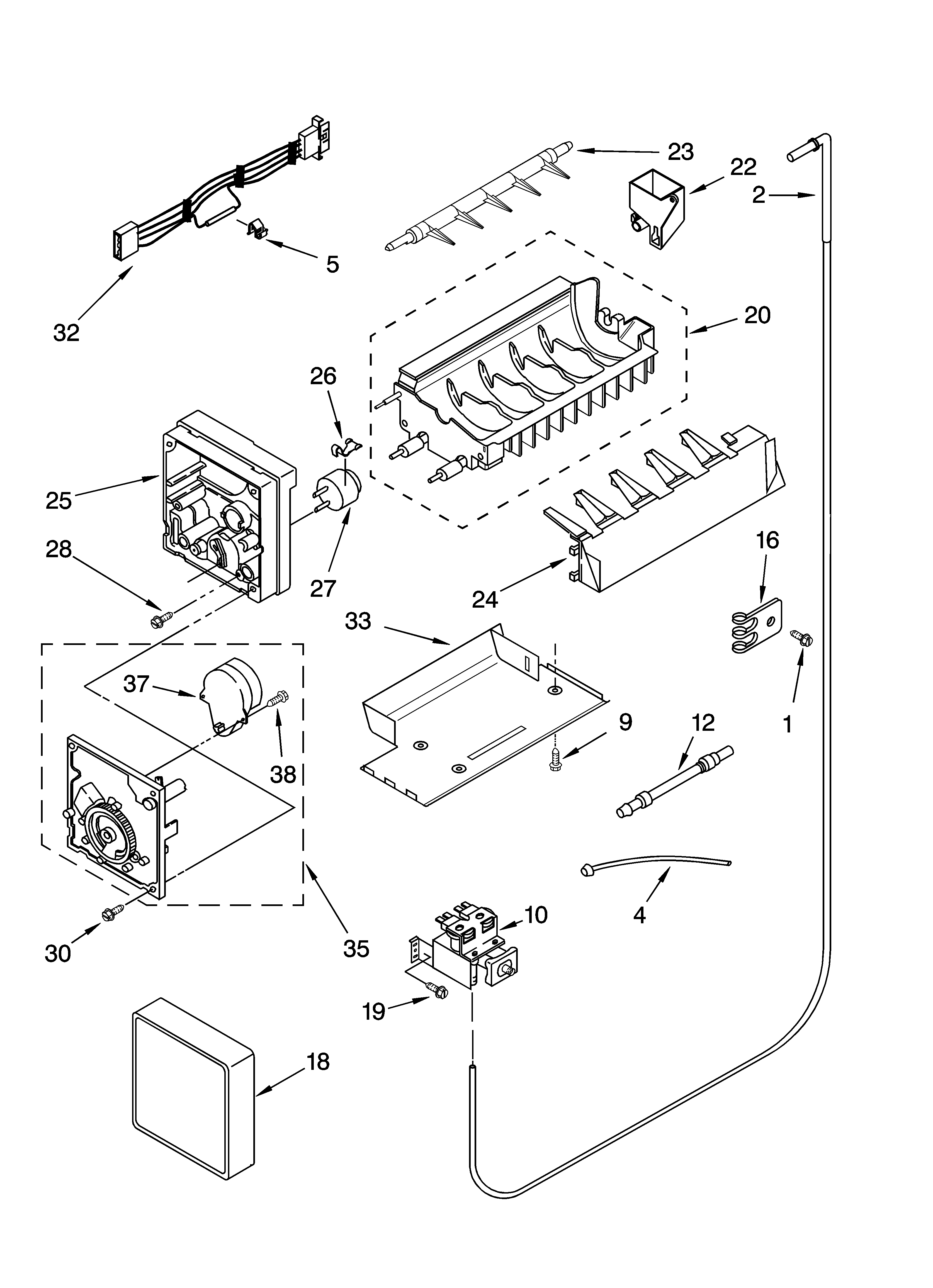 Whirlpool ED2SHAXMB10 icemaker parts diagram