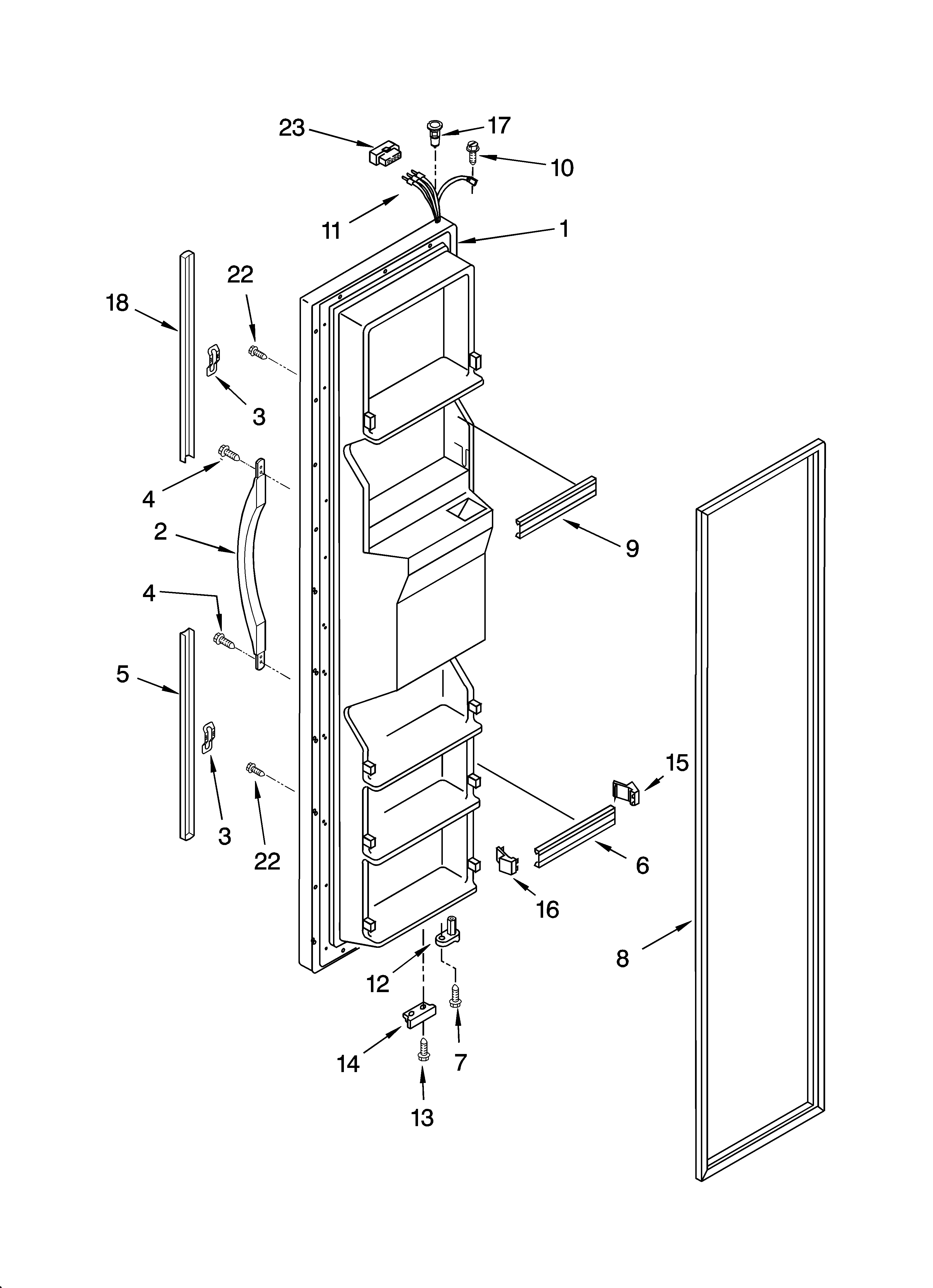 Whirlpool ED2VHGXMT10 freezer door parts diagram