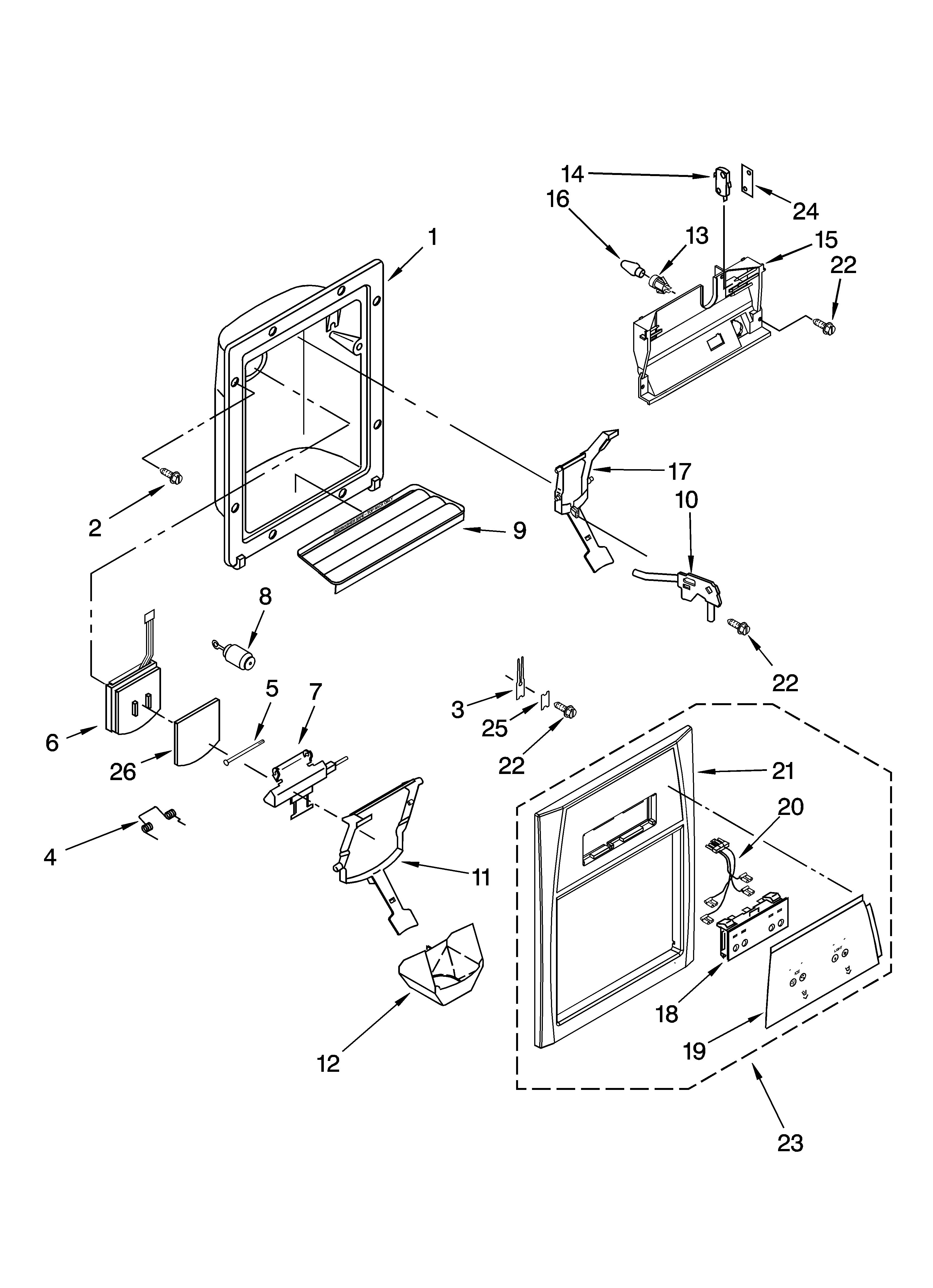 Whirlpool ED2VHGXMT10 dispenser front parts diagram