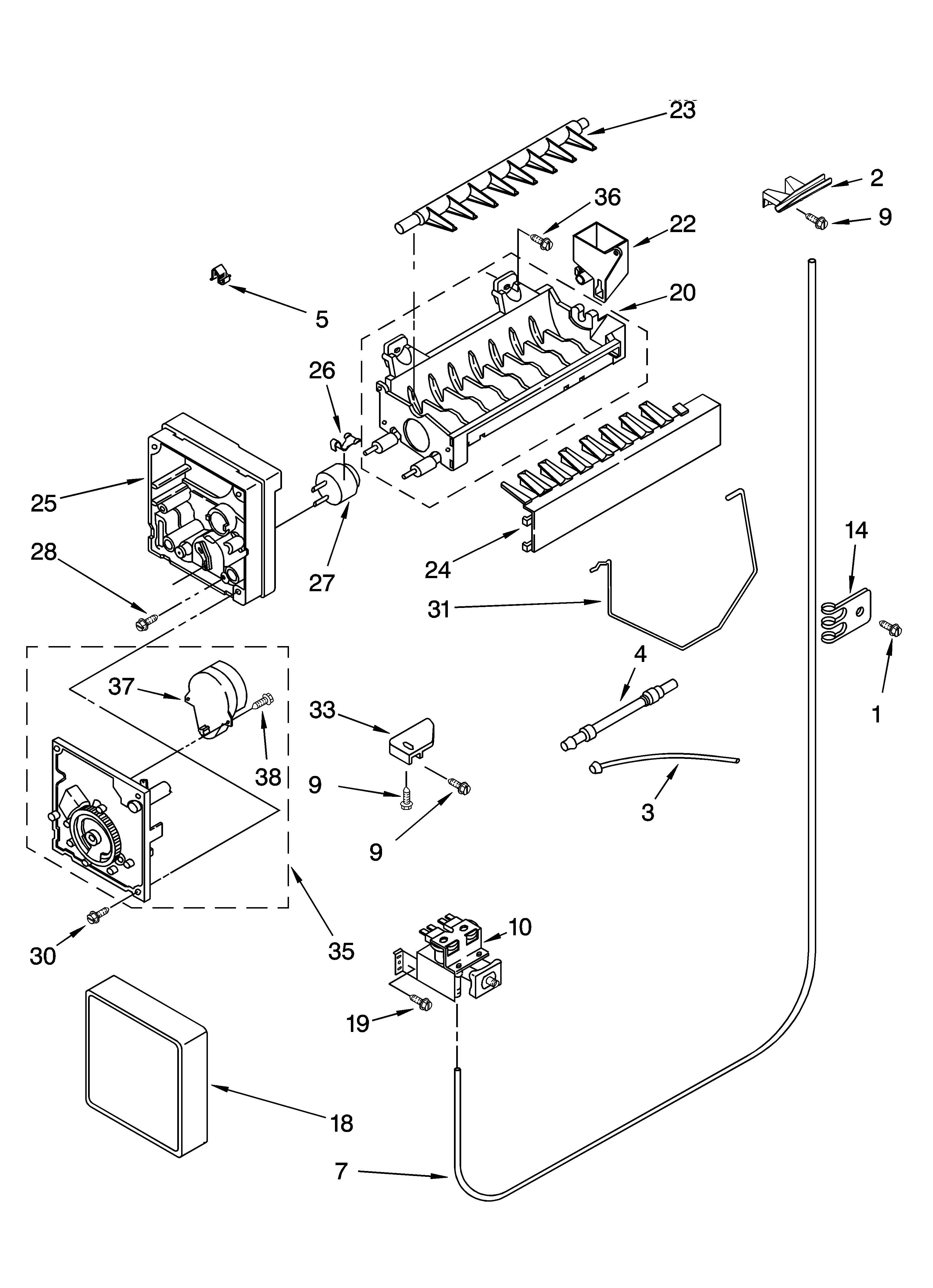 Whirlpool ED2VHGXMT10 icemaker parts, parts not illustrated diagram