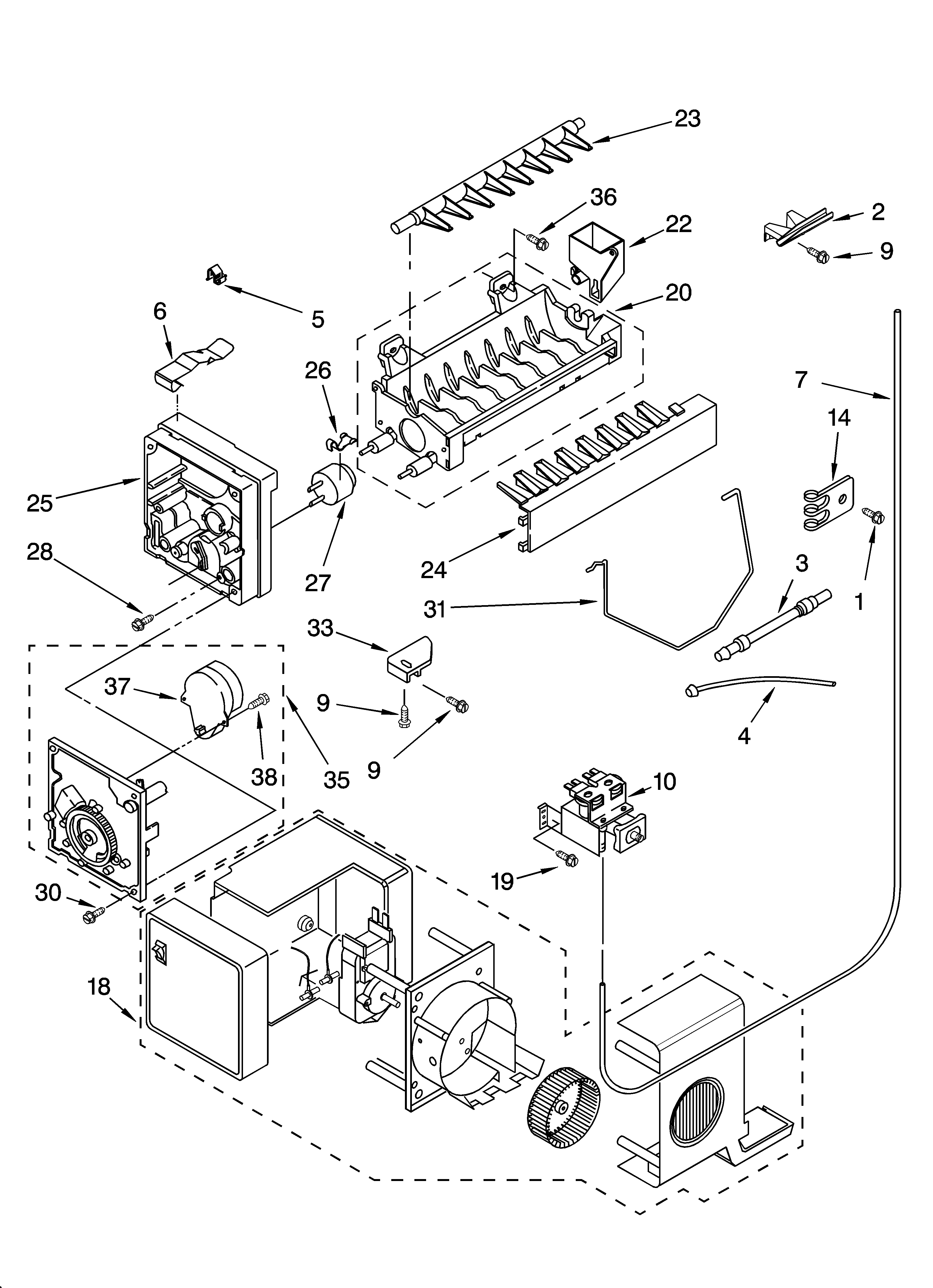 Whirlpool ED5FHEXMQ10 icemaker parts, parts not illustrated diagram