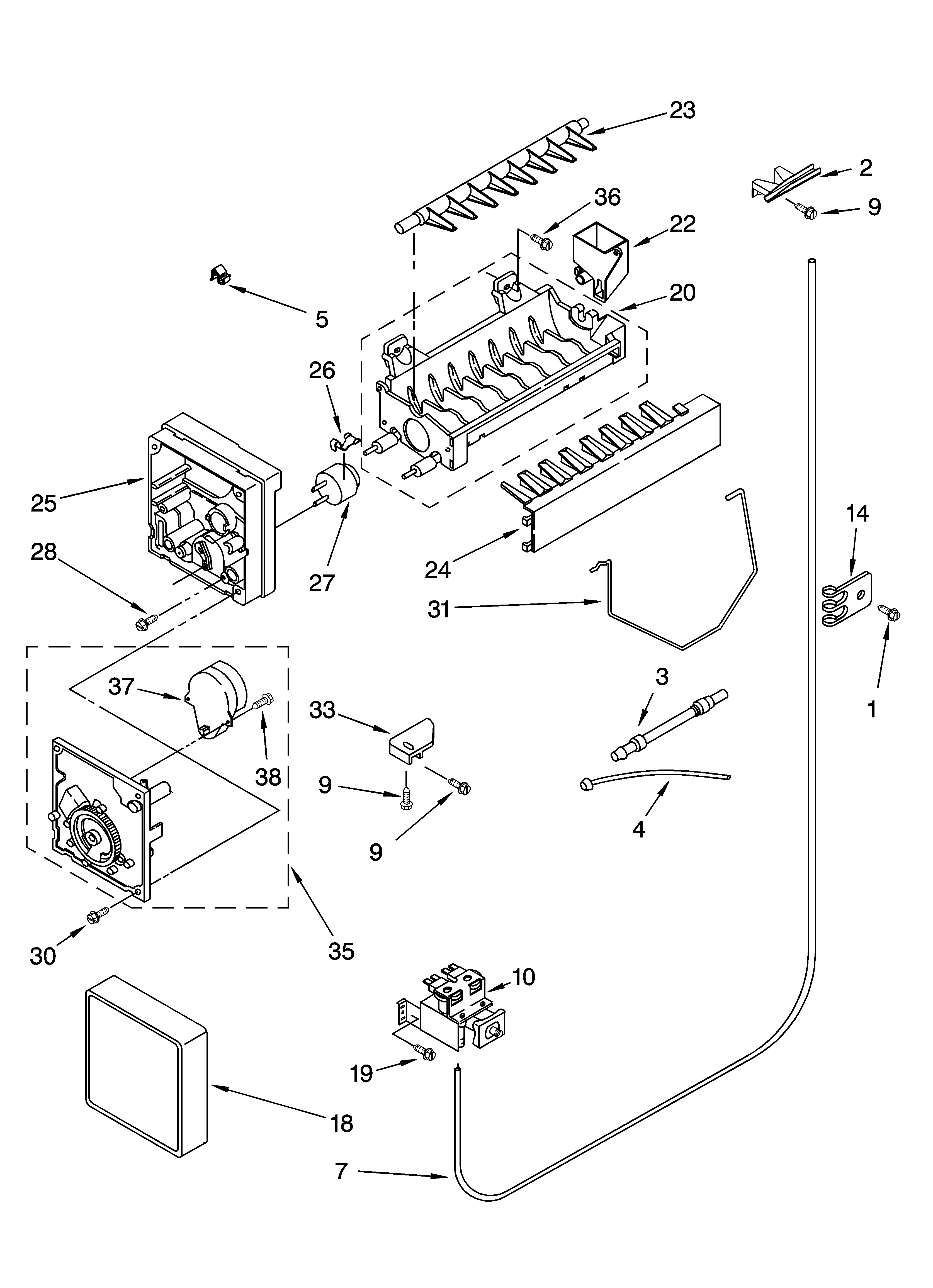 Whirlpool ED5FHGXKT05 icemaker parts, parts not illustrated diagram