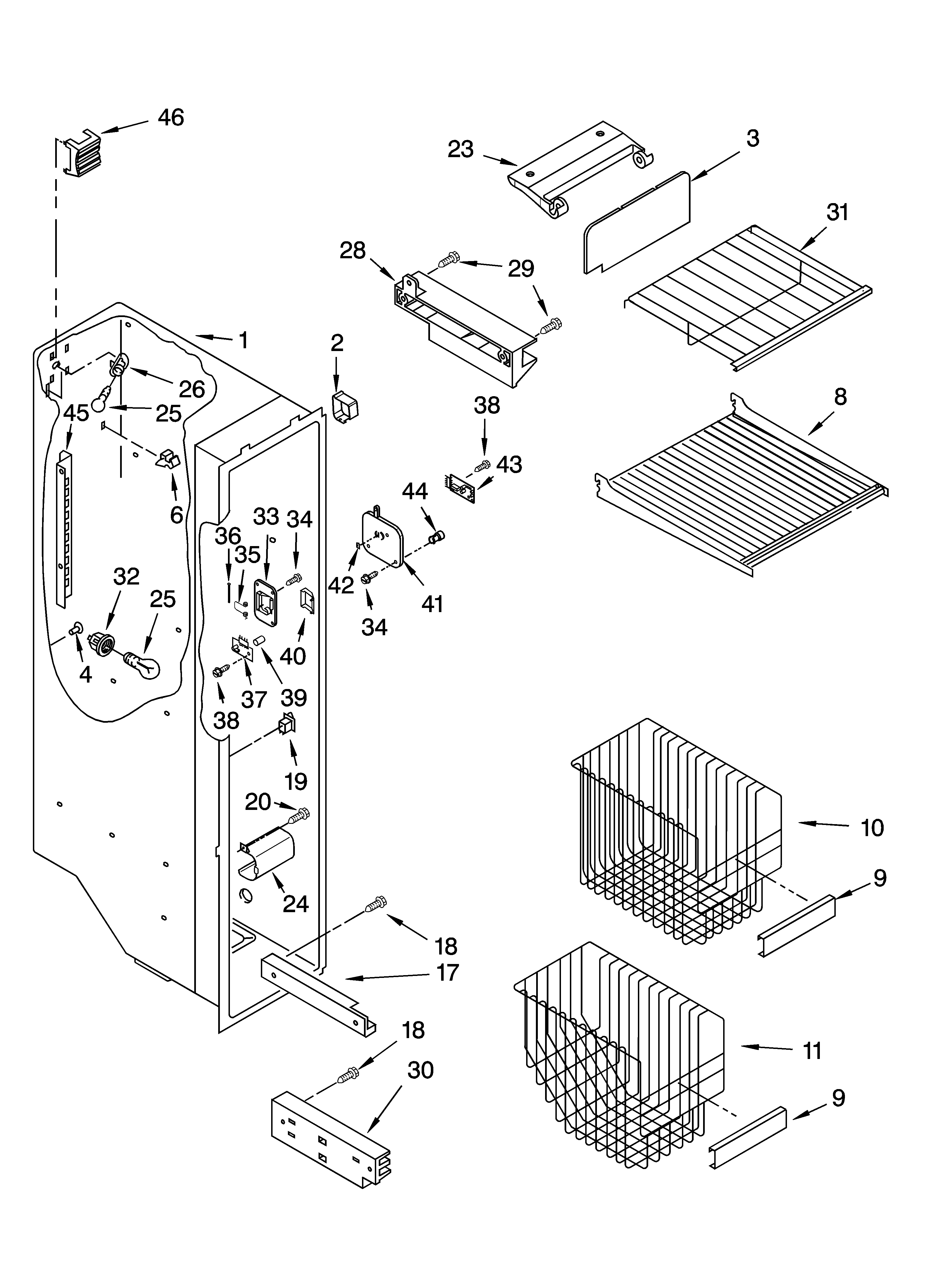 Whirlpool ED5LHAXML10 freezer liner parts diagram