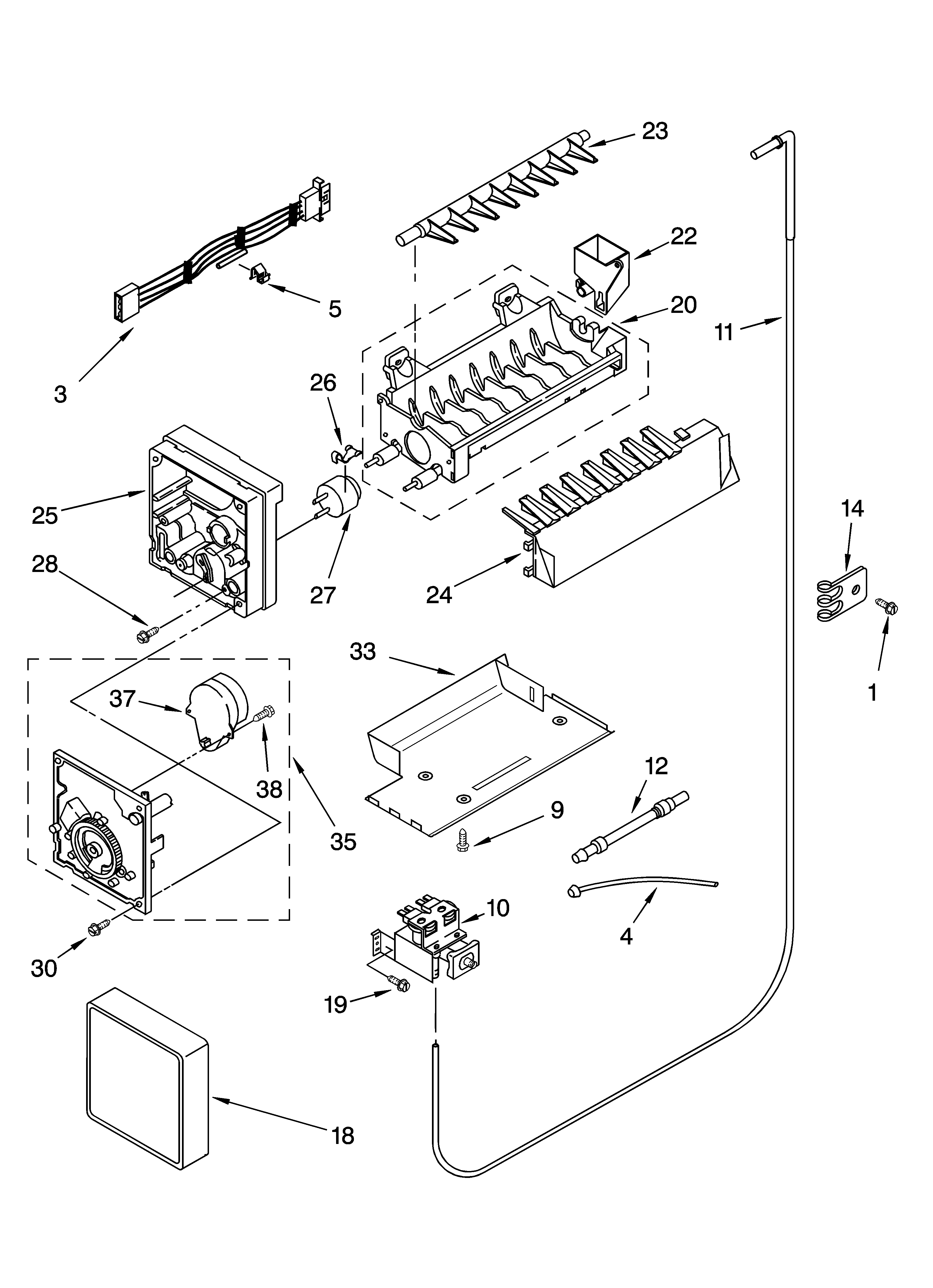 Whirlpool ED5LHAXML10 icemaker parts - parts not illustrated diagram