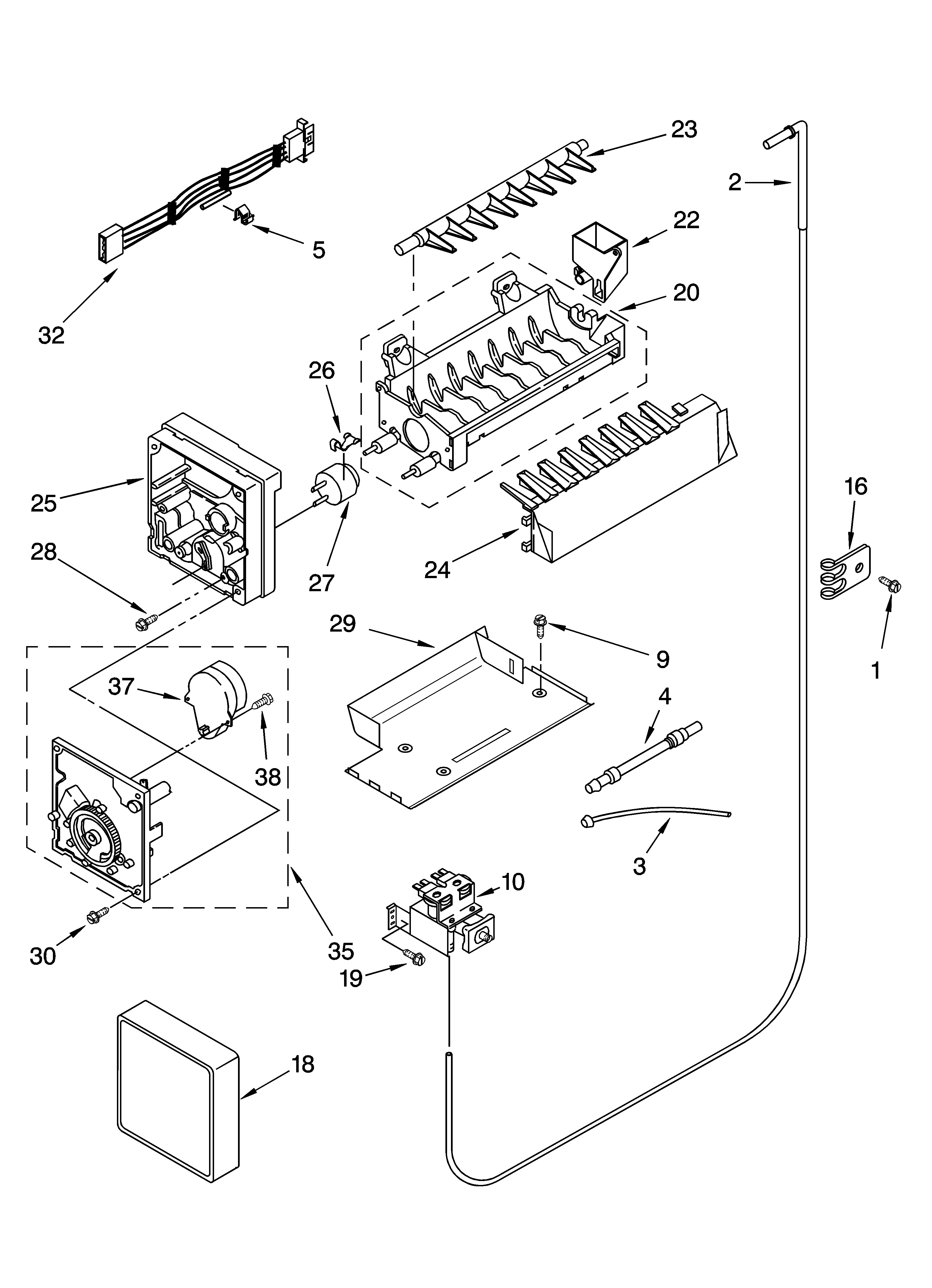 Whirlpool ED5PHAXMQ10 icemaker parts, parts not illustrated diagram