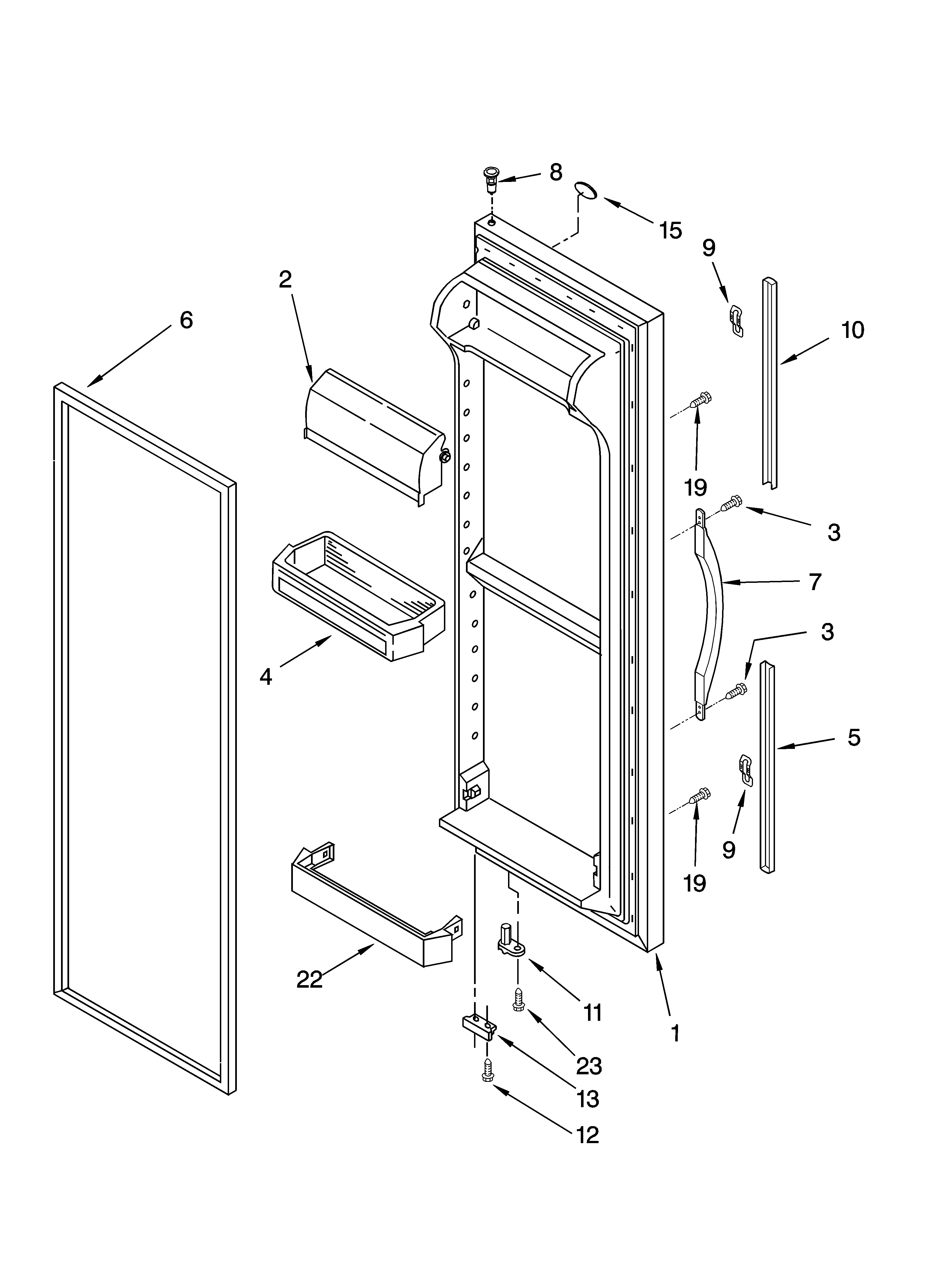 Whirlpool ED5VHGXMT10 refrigerator door parts diagram