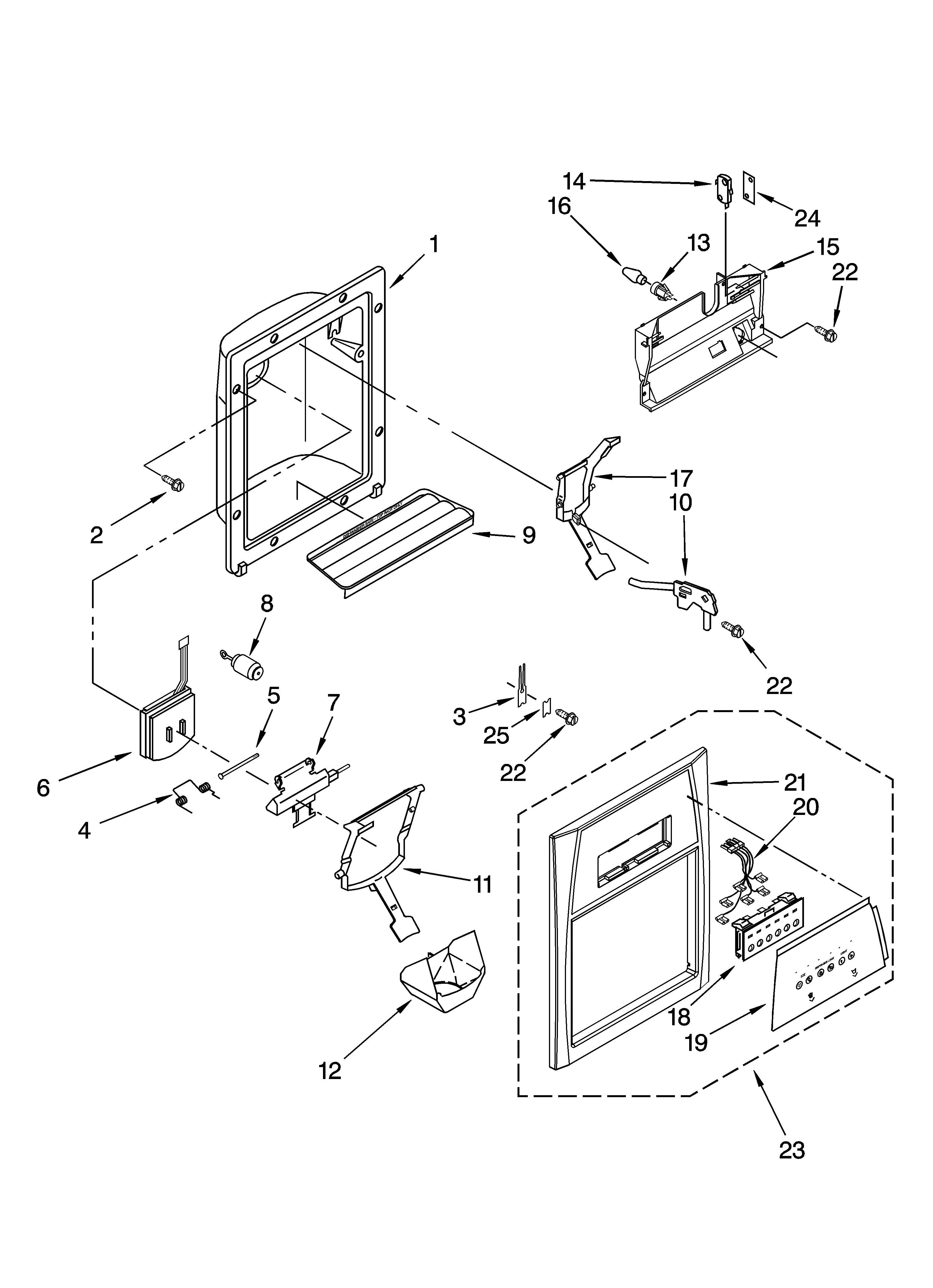 Whirlpool ED5VHGXMT10 dispenser front parts diagram