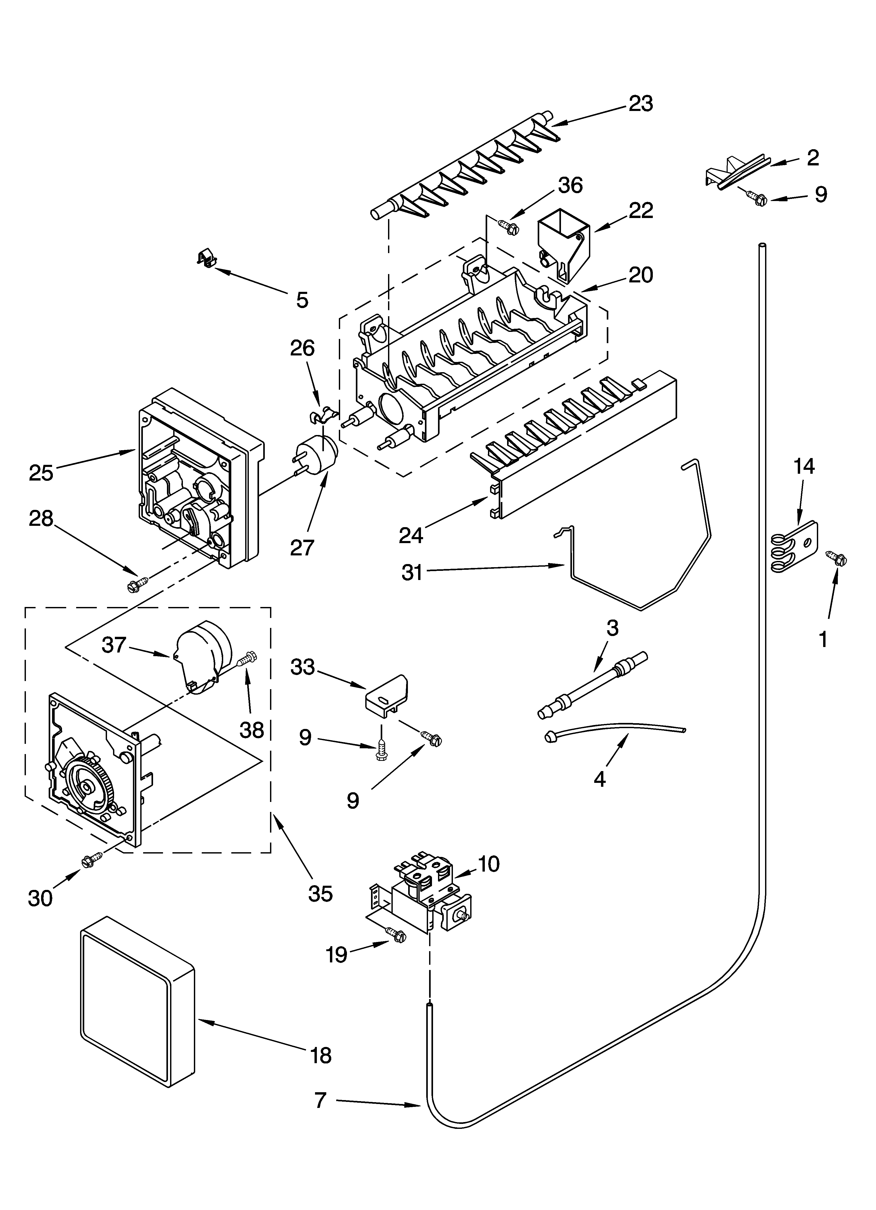 Whirlpool ED5VHGXMT10 icemaker parts, parts not illustrated diagram