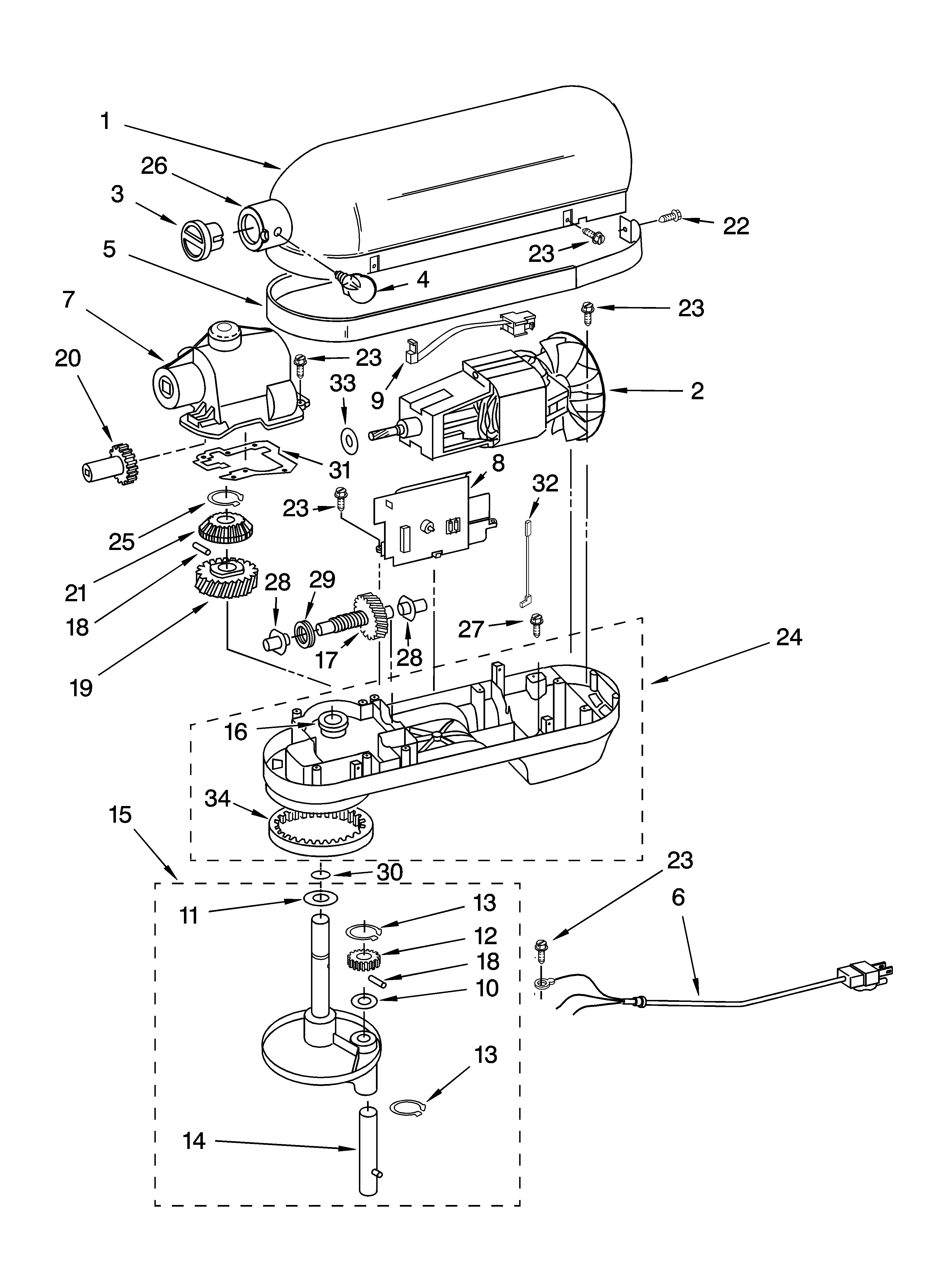 KitchenAid KB26G1X-3 case, gearing and planetary unit diagram