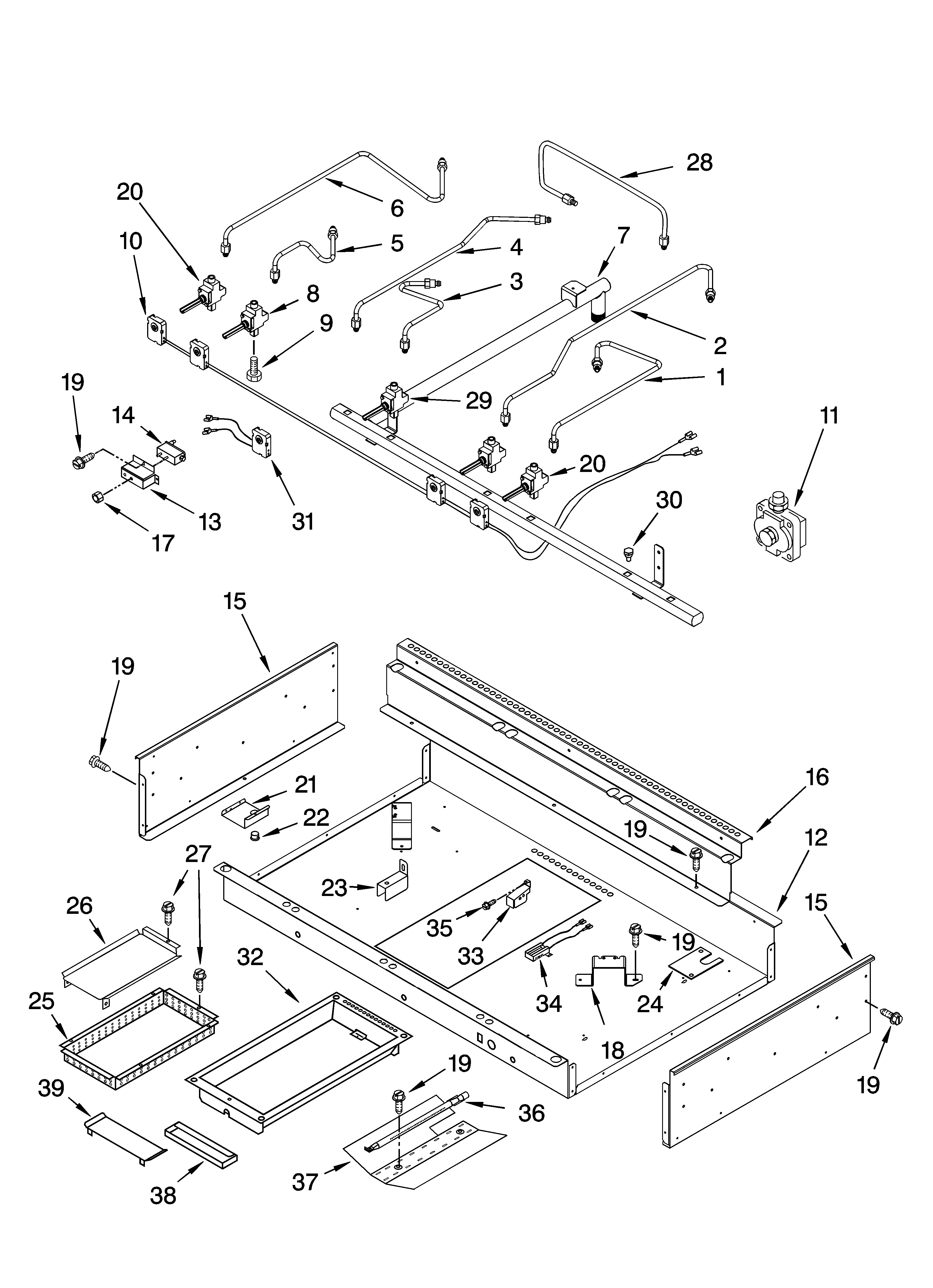KitchenAid KGCP482KSS1 burner box, gas valves, and switches diagram