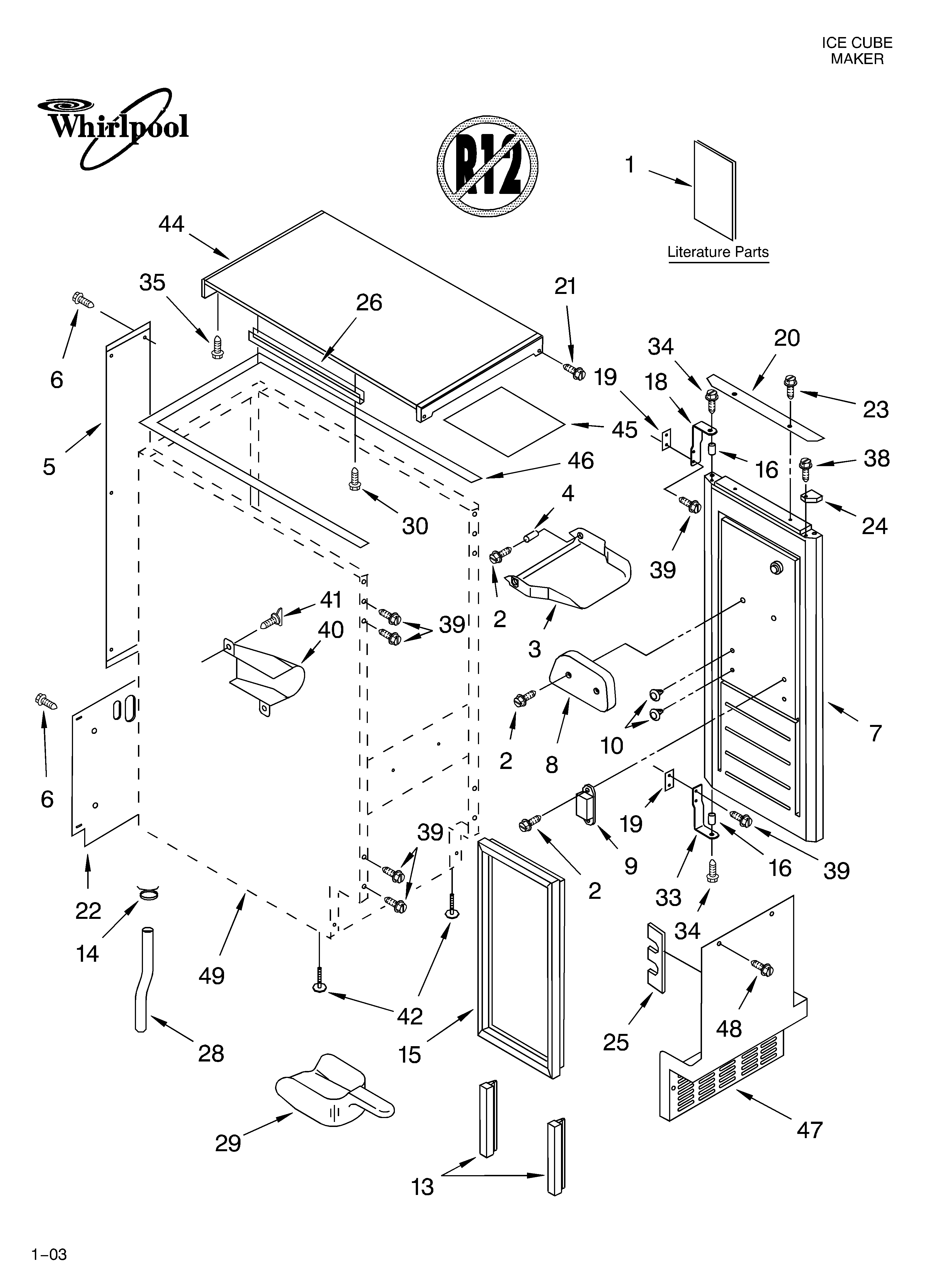 Whirlpool GI1500XHW4 cabinet liner and door parts diagram