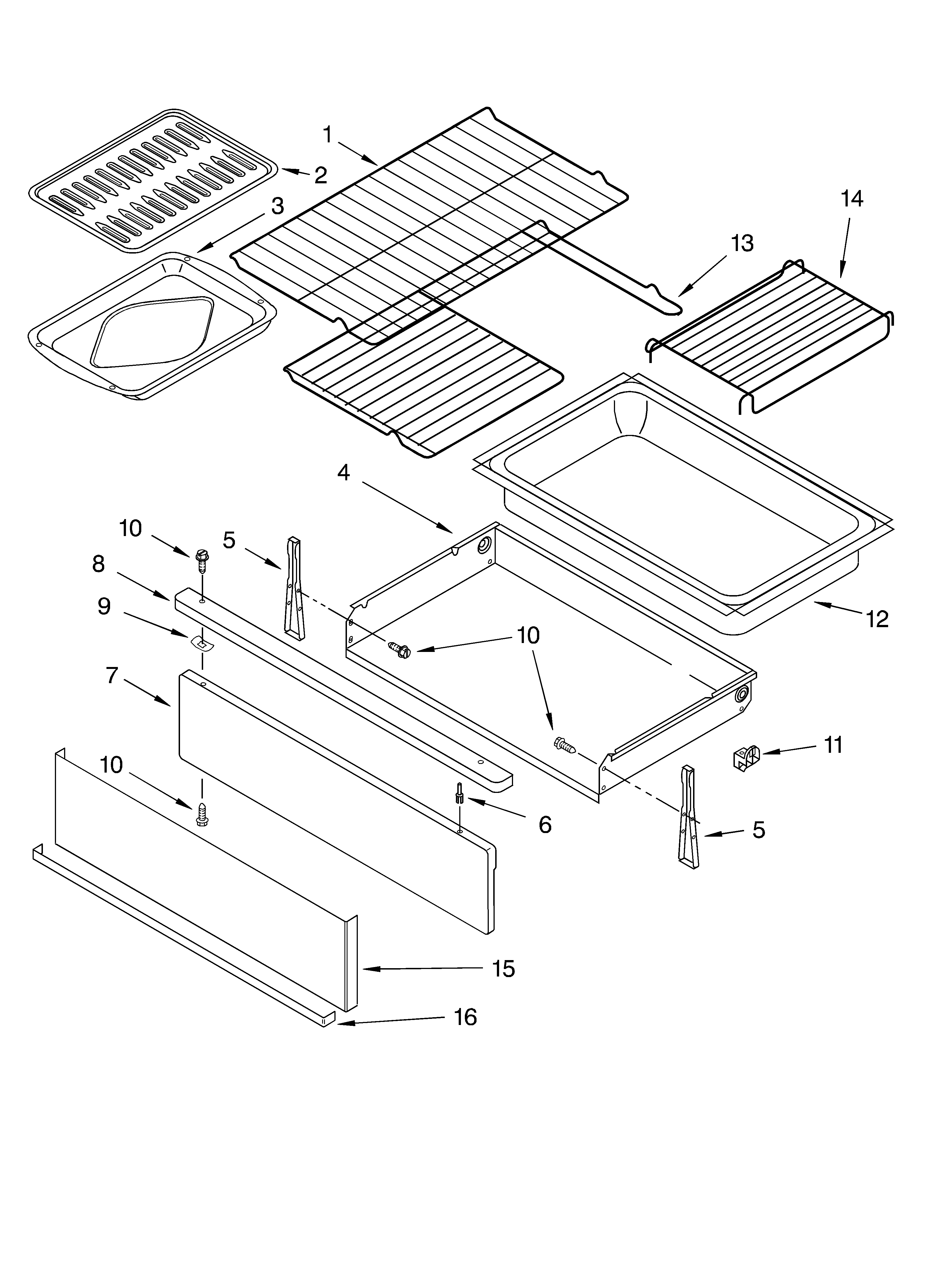 Whirlpool GR445LXLS0 drawer & broiler parts, miscellaneous parts diagram