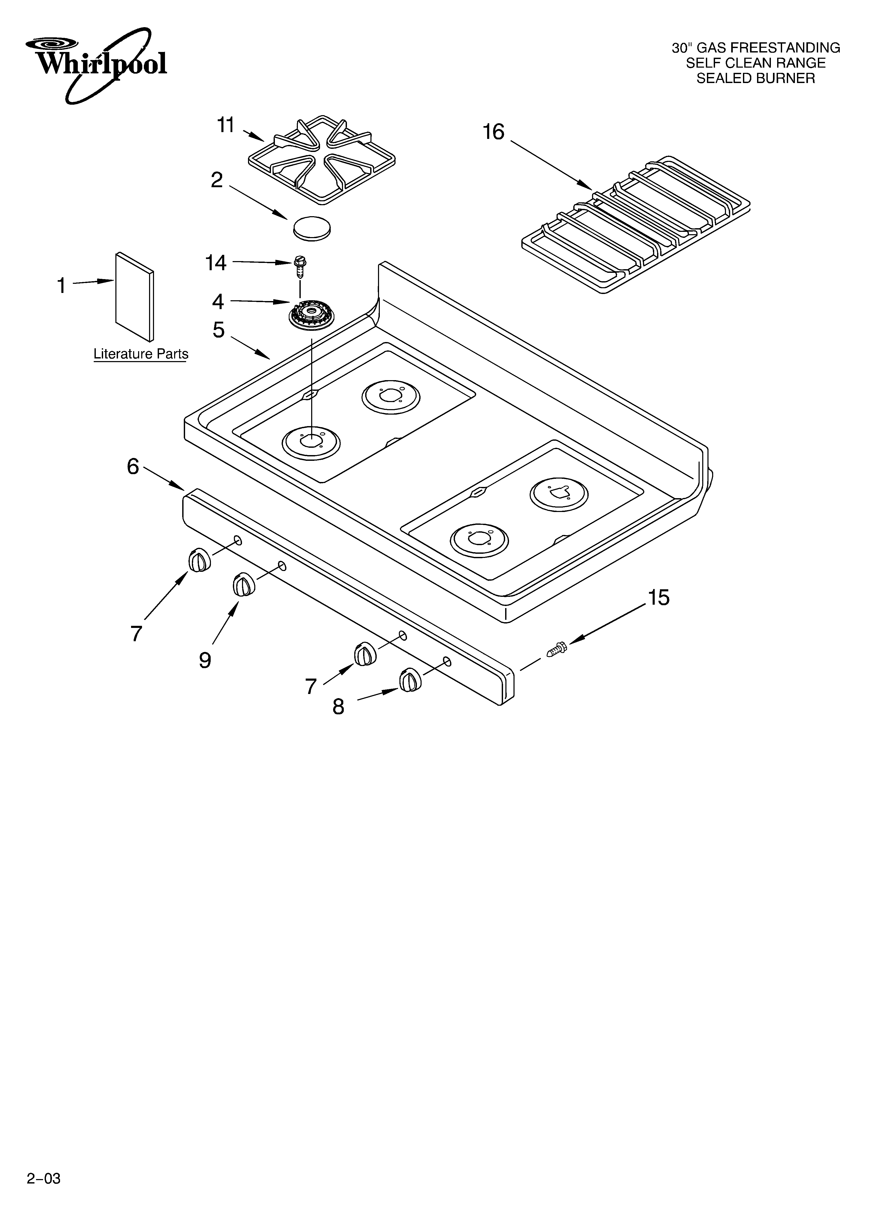 Whirlpool GS460LELT0 cooktop parts diagram