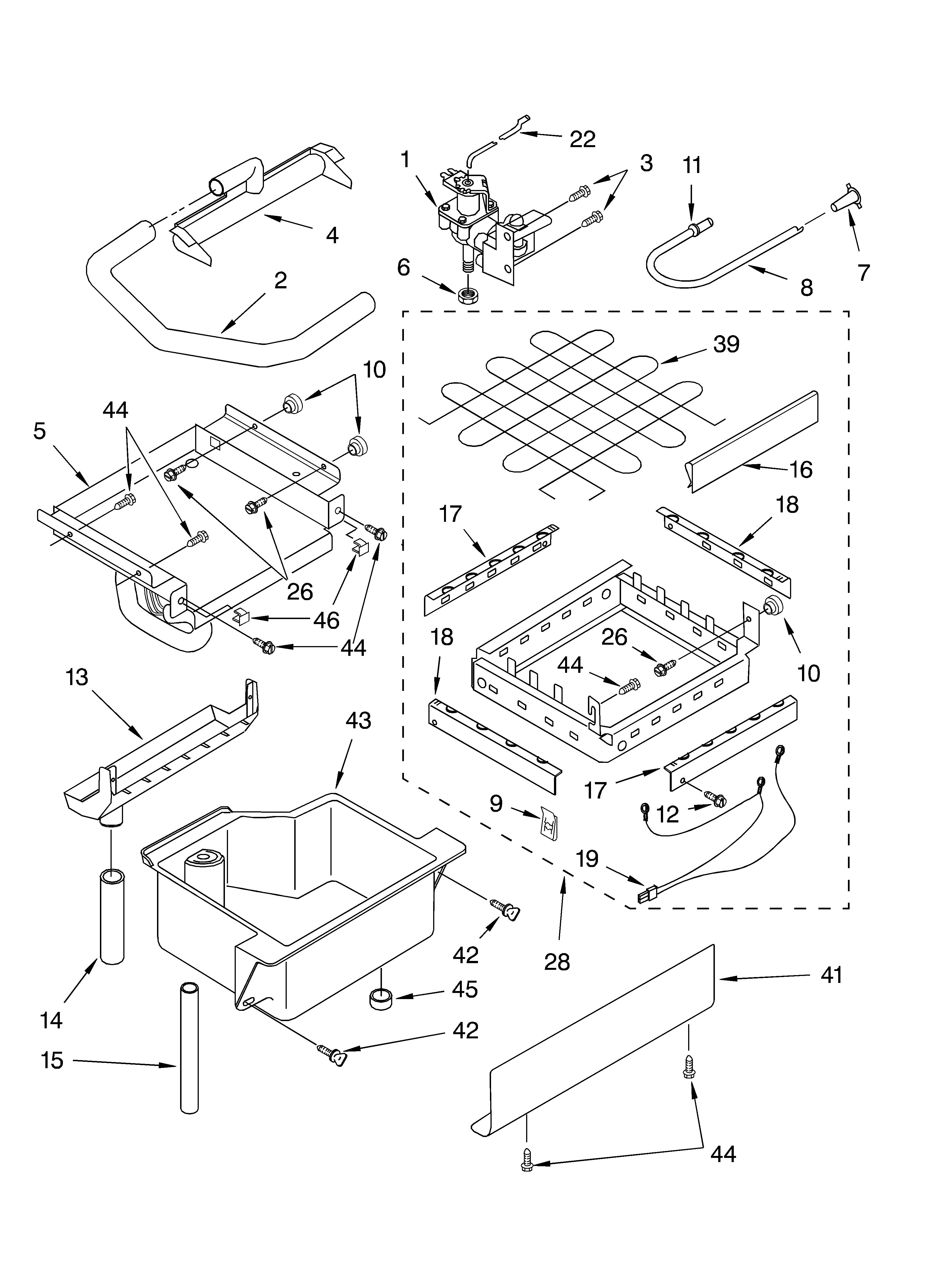 Whirlpool JEACS50SL4 evaporator ice cutter grid and water parts diagram