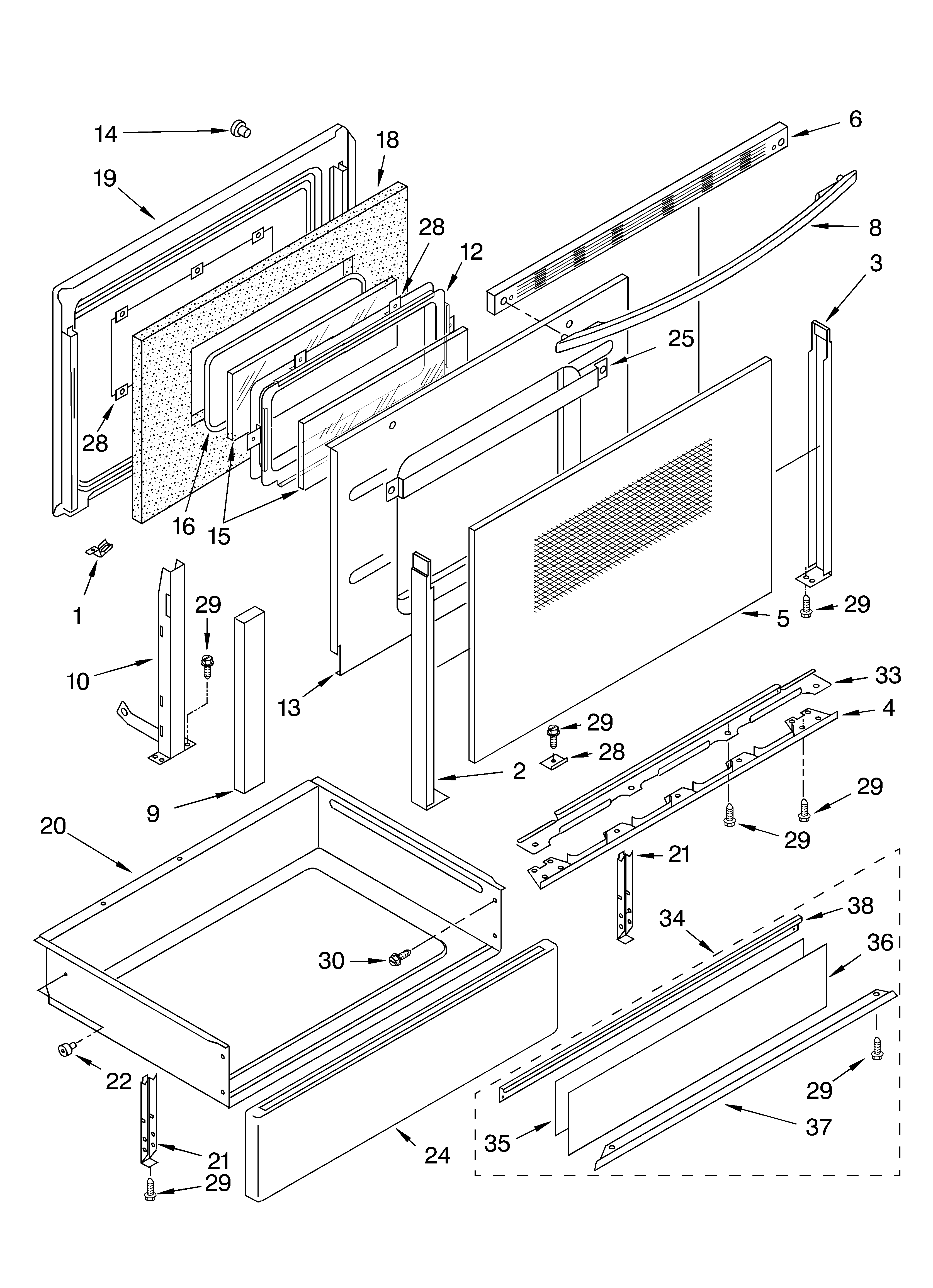 KitchenAid KERC608LSS0 door and drawer parts diagram