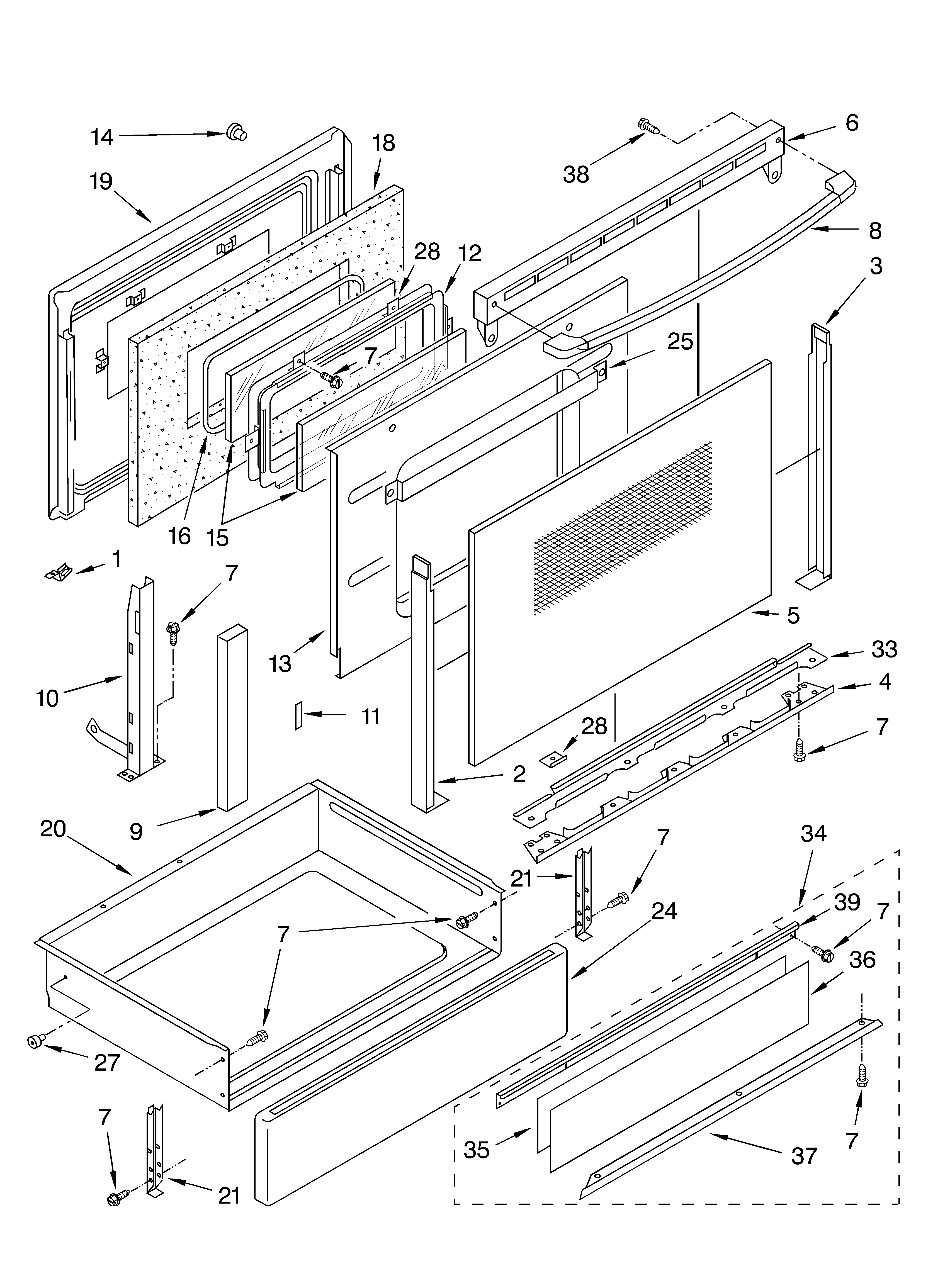 KitchenAid KESC308LSS0 door and drawer parts diagram