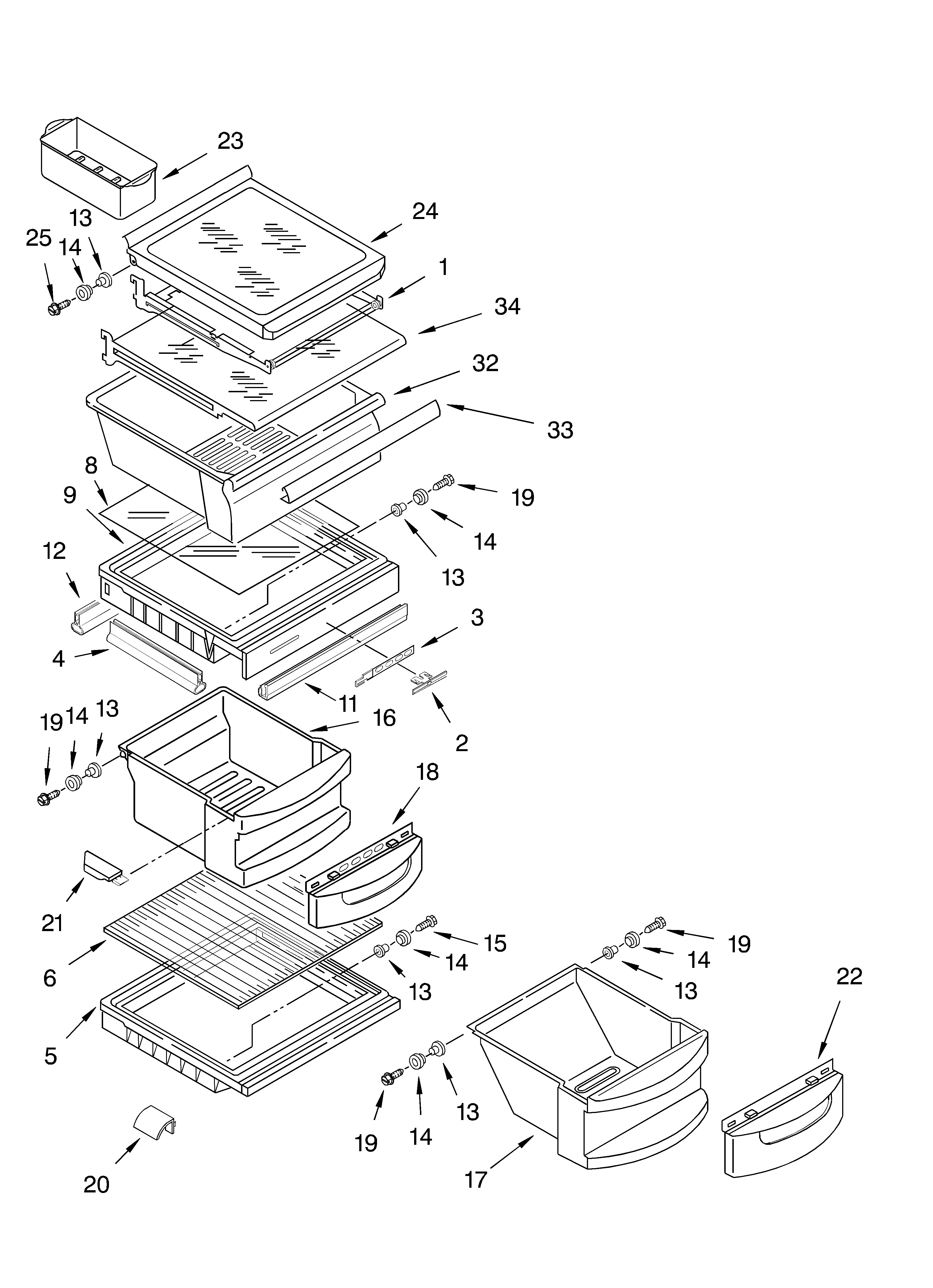 KitchenAid KSRS25ILBL02 refrigerator shelf parts diagram